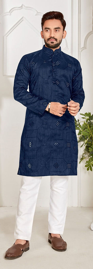 Elegant Blue Cotton Slub Men's Kurta: A Timeless Blend of Comfort and Style