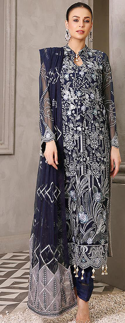 Elegant Navy Blue Silk Salwar Suit: Perfect for Weddings and Parties