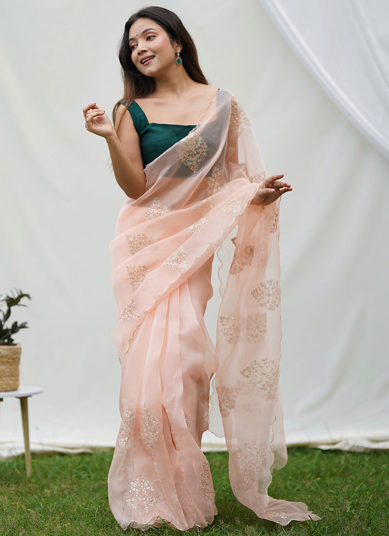 Lustrous Lith Peach Soft Silk Saree: Elegance for Weddings and Parties