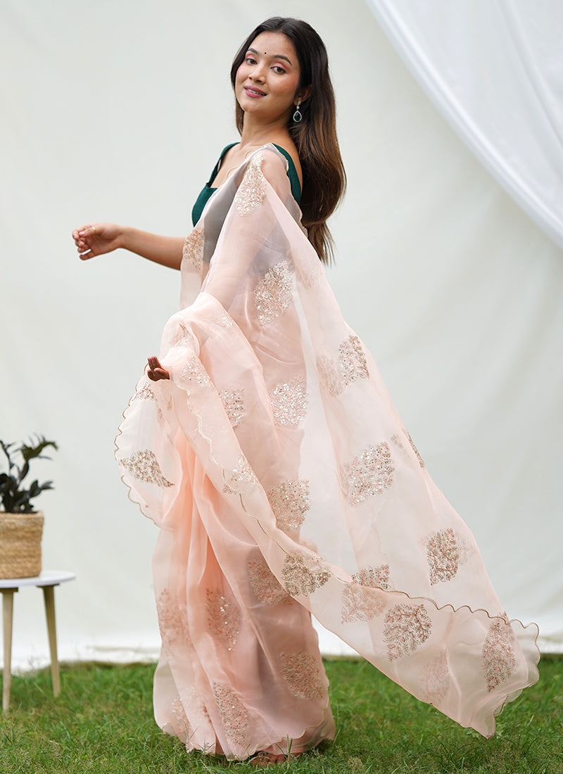 Lustrous Lith Peach Soft Silk Saree: Elegance for Weddings and Parties