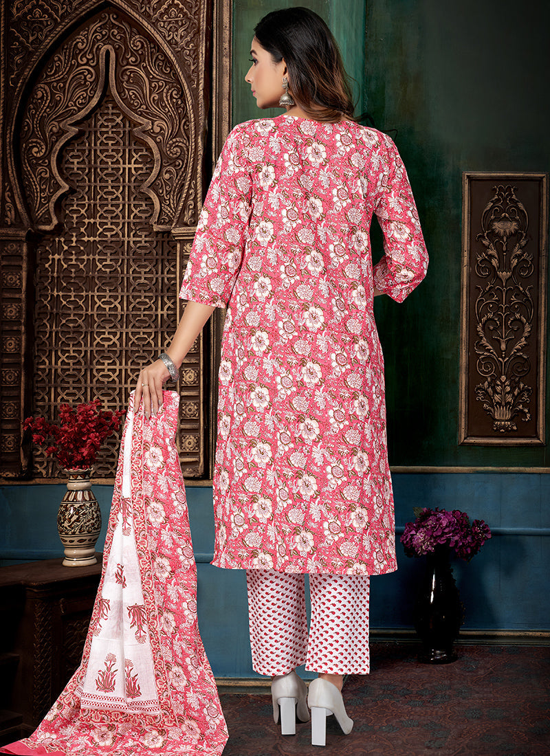 Elegant Pink Salwar Suit with Printed Cotton Fabric for Wedding & Parties