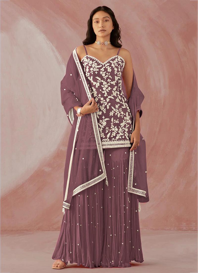 Elegant Pink Sharara Salwar Suit with Embroidery for Weddings & Parties