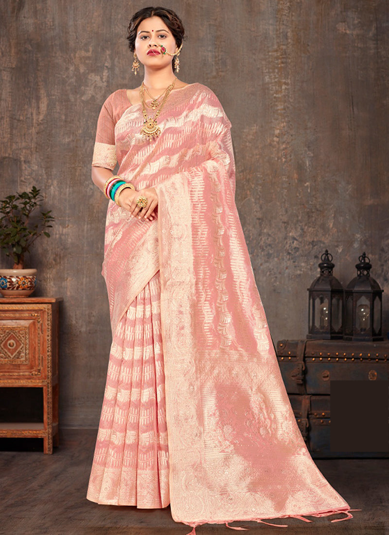 Elegant Peach Bliss: Luxurious Soft Silk Saree for Weddings and Parties