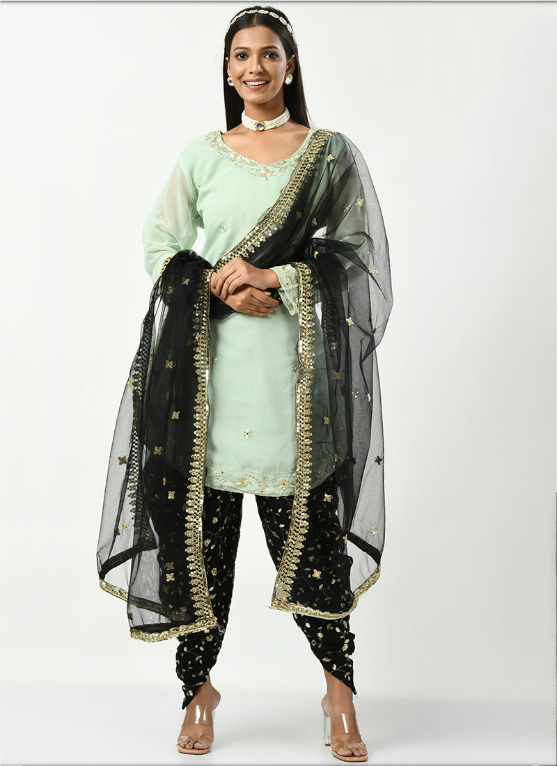 Elegant Green Faux Georgette Salwar Suit with Sequins for Weddings & Parties