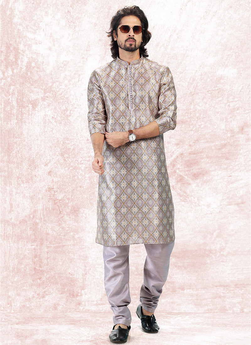 Elegant Purple Banarasi Silk Men's Kurta for Stylish Parties & Weddings