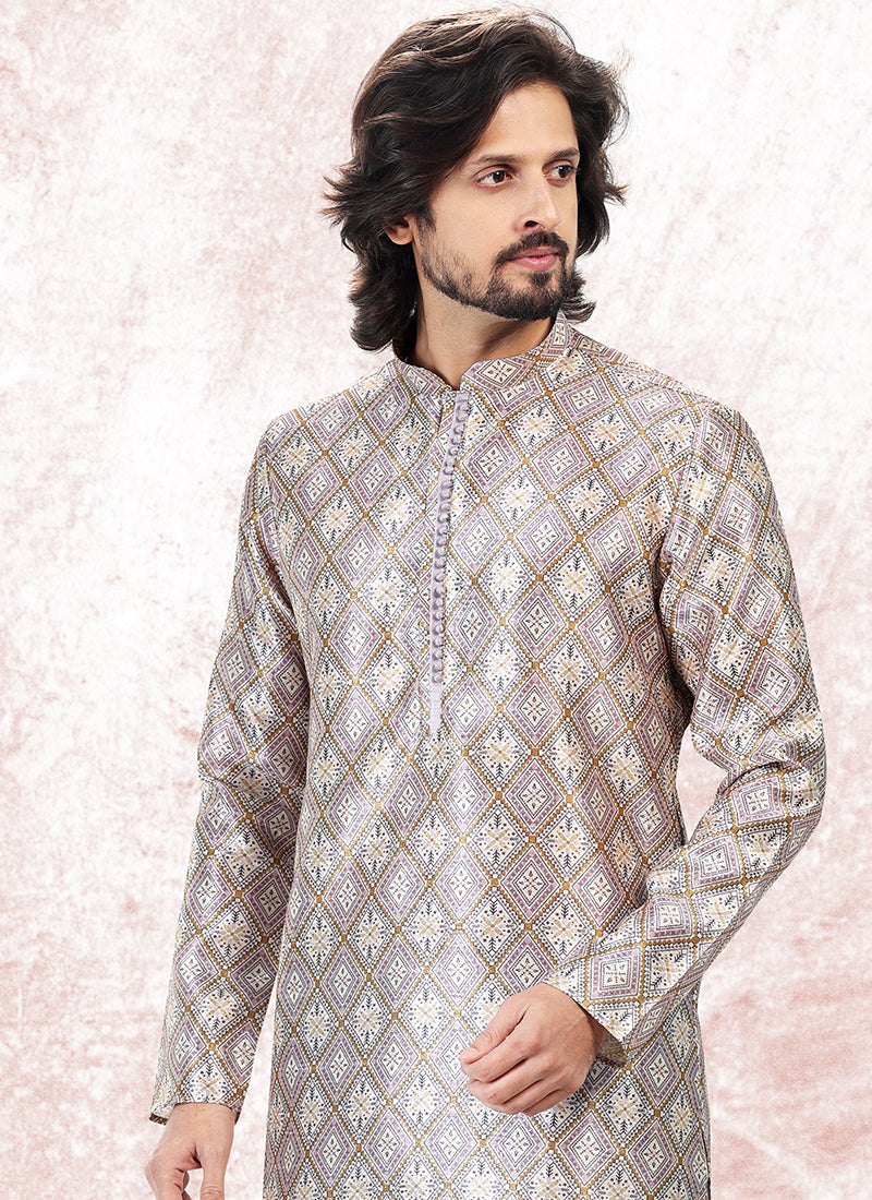 Elegant Purple Banarasi Silk Men's Kurta for Stylish Parties & Weddings