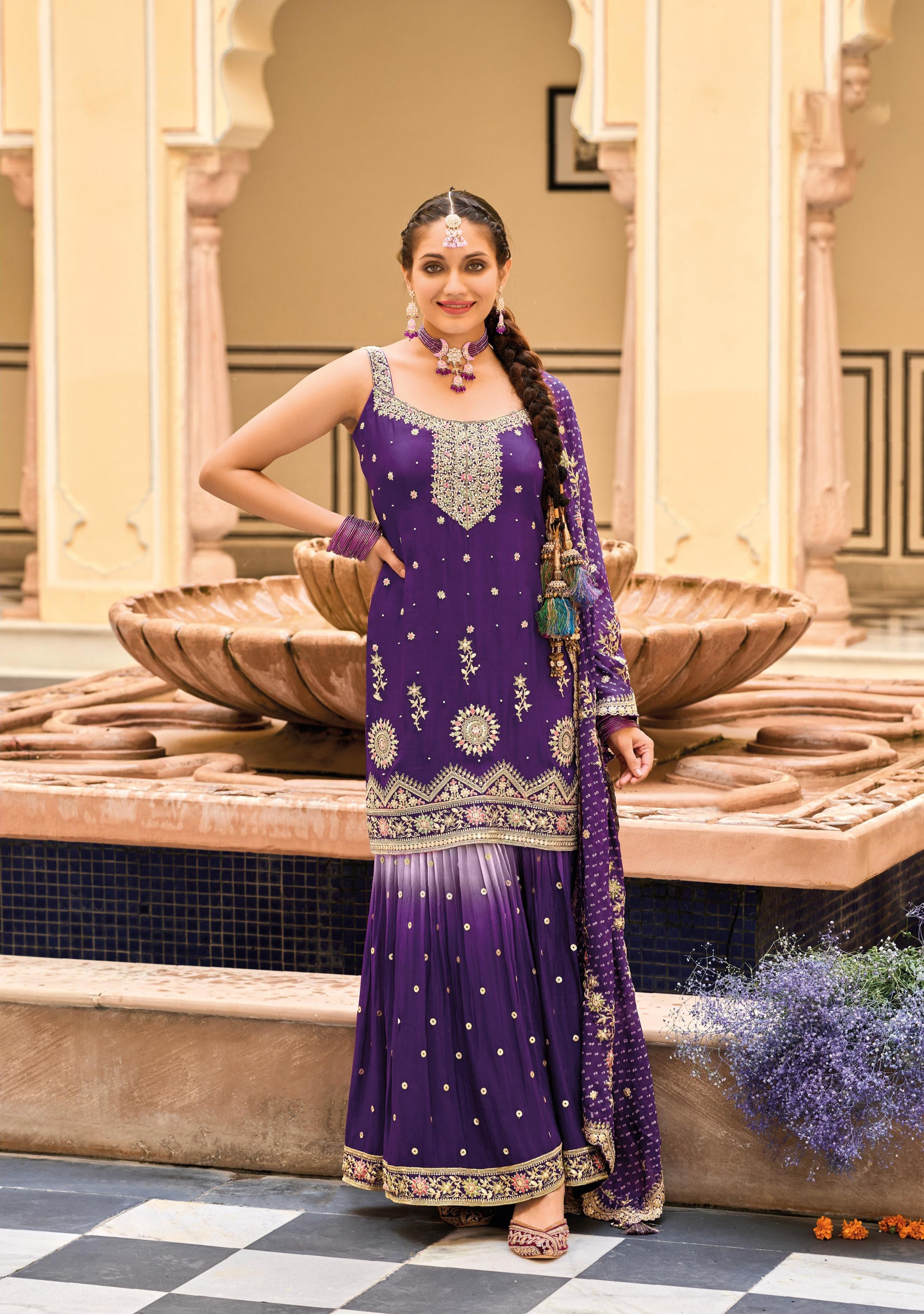 Purple Heavy Chinon Embroidered Salwar Suit For Wedding Wear