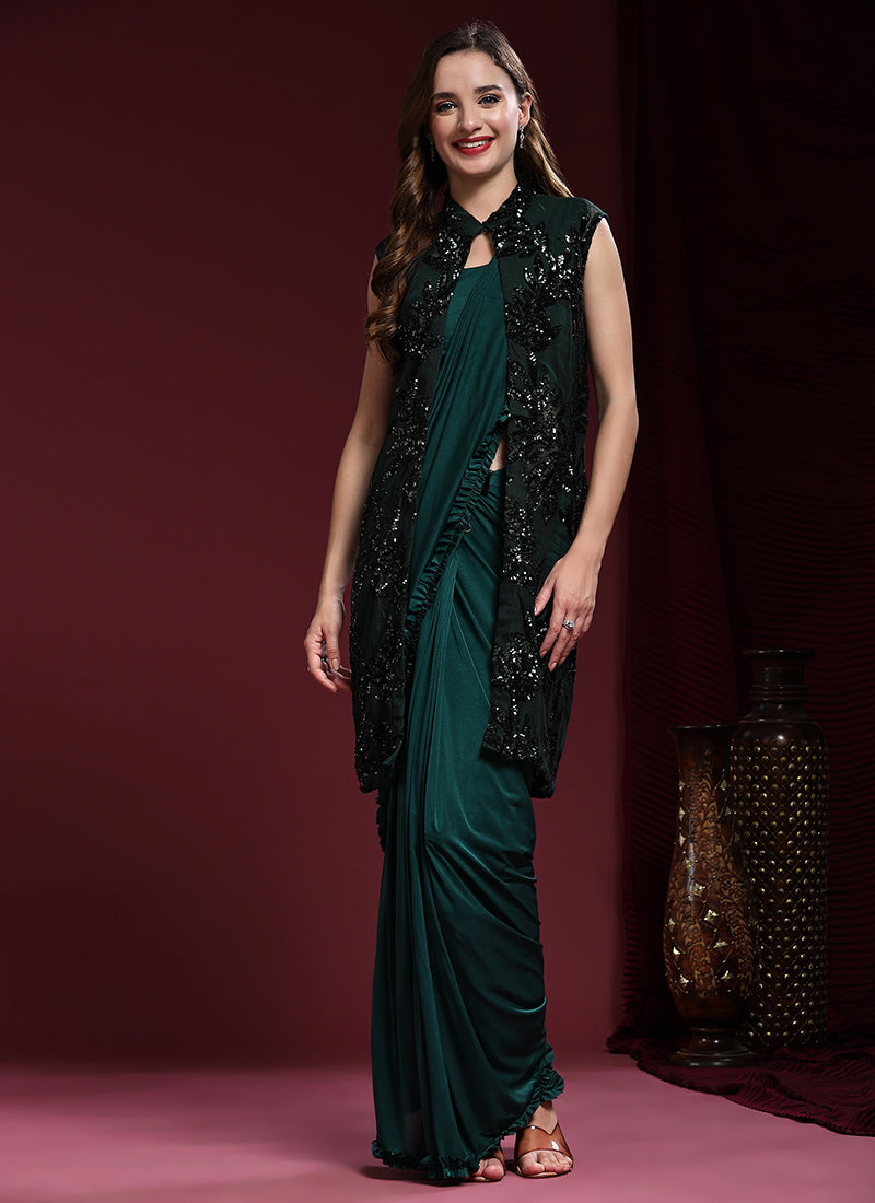 Elegant Emerald Green Soft Silk Saree: Perfect for Weddings and Parties