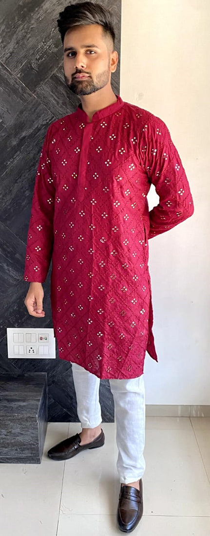 Elegant Pink Cotton Slub Men's Kurta for Stylish Parties and Weddings