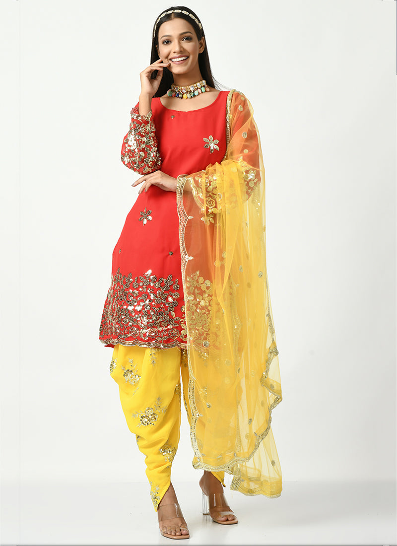 Elegant Red Sequins-Work Salwar Suit in Faux Georgette for Weddings & Parties