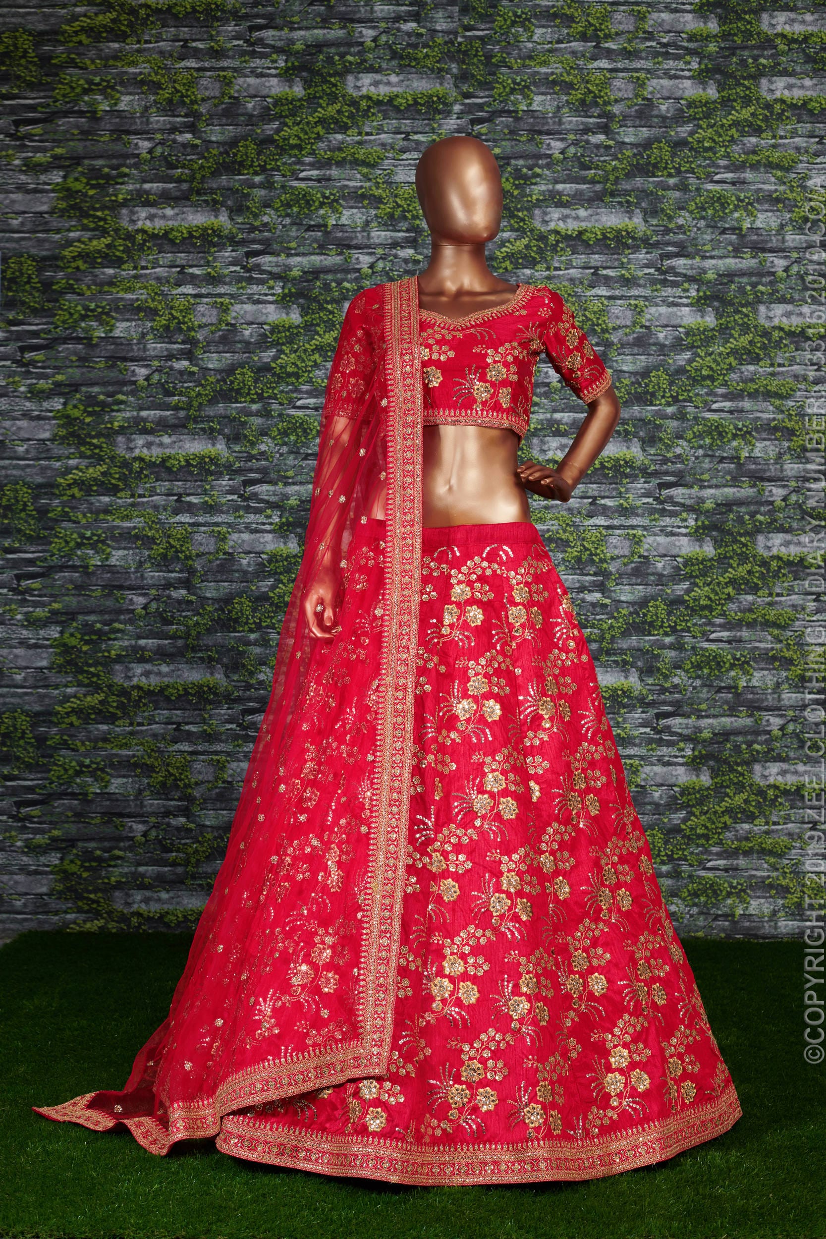 Crimson Elegance: Thai Silk Red Lehenga Choli with Zari and Sequins Embroidery