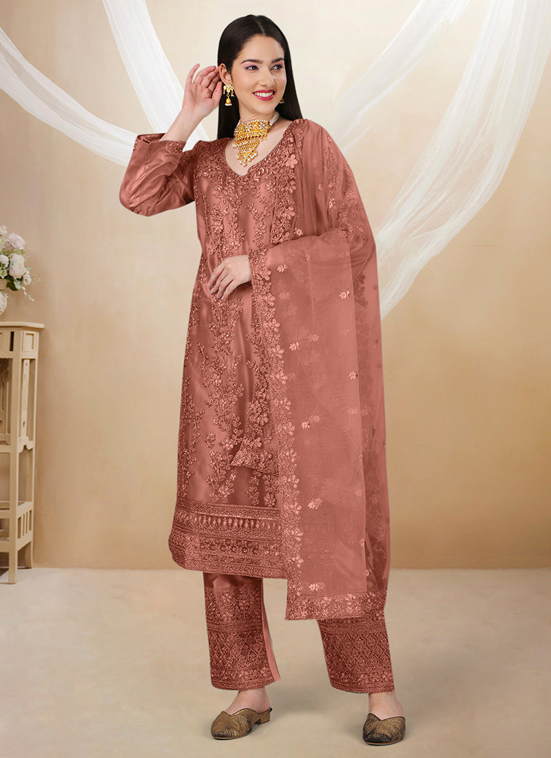 Elegance in Bloom: Rose-Colored Soft Silk Salwar Suit for Weddings and Parties