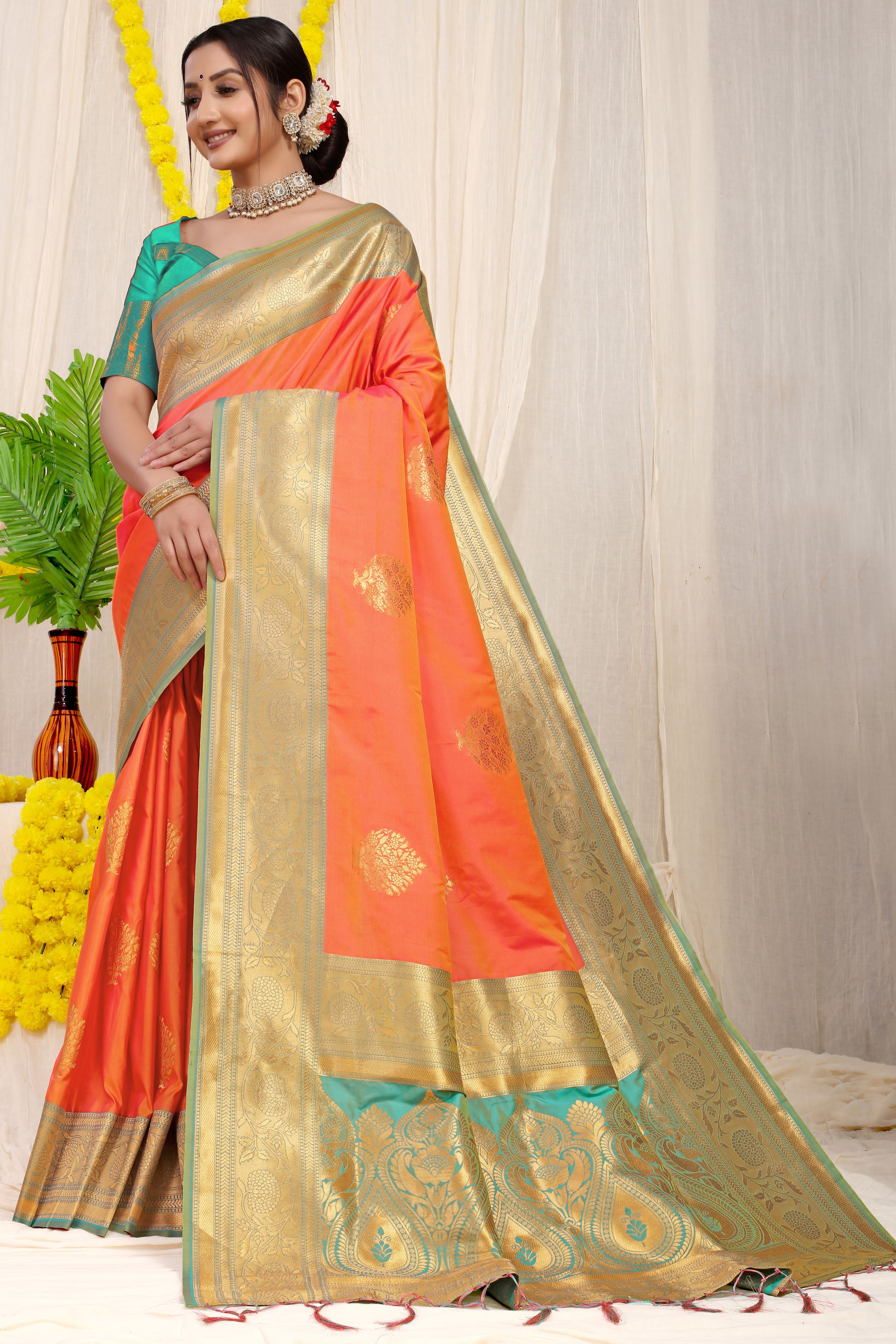 Enchanting Orange Soft Silk Saree: Perfect for Weddings and Parties