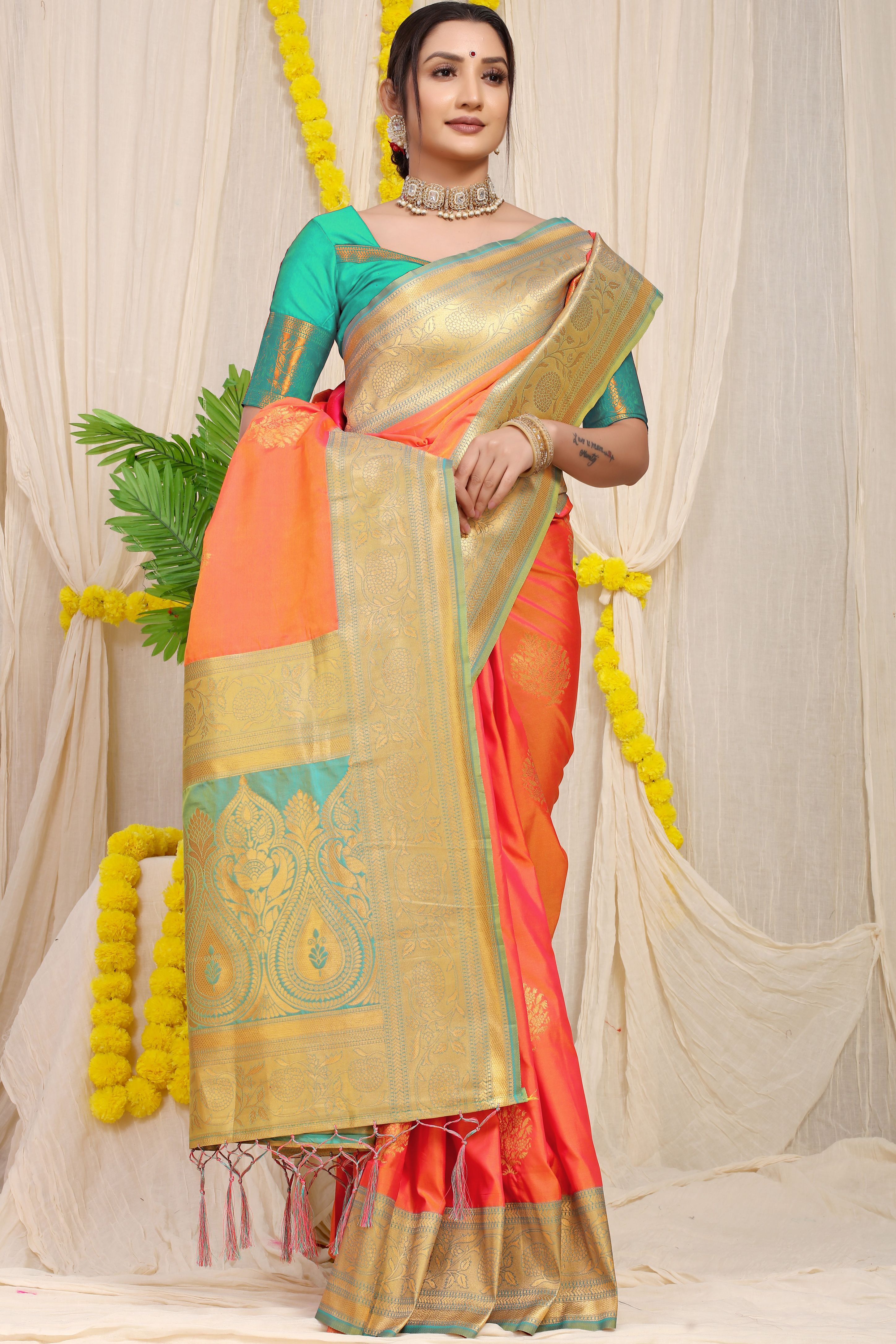 Enchanting Orange Soft Silk Saree: Perfect for Weddings and Parties