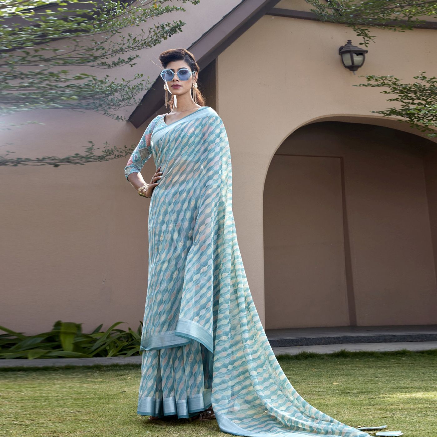 Ethereal Elegance: Sky Blue Soft Silk Saree for Weddings and Parties