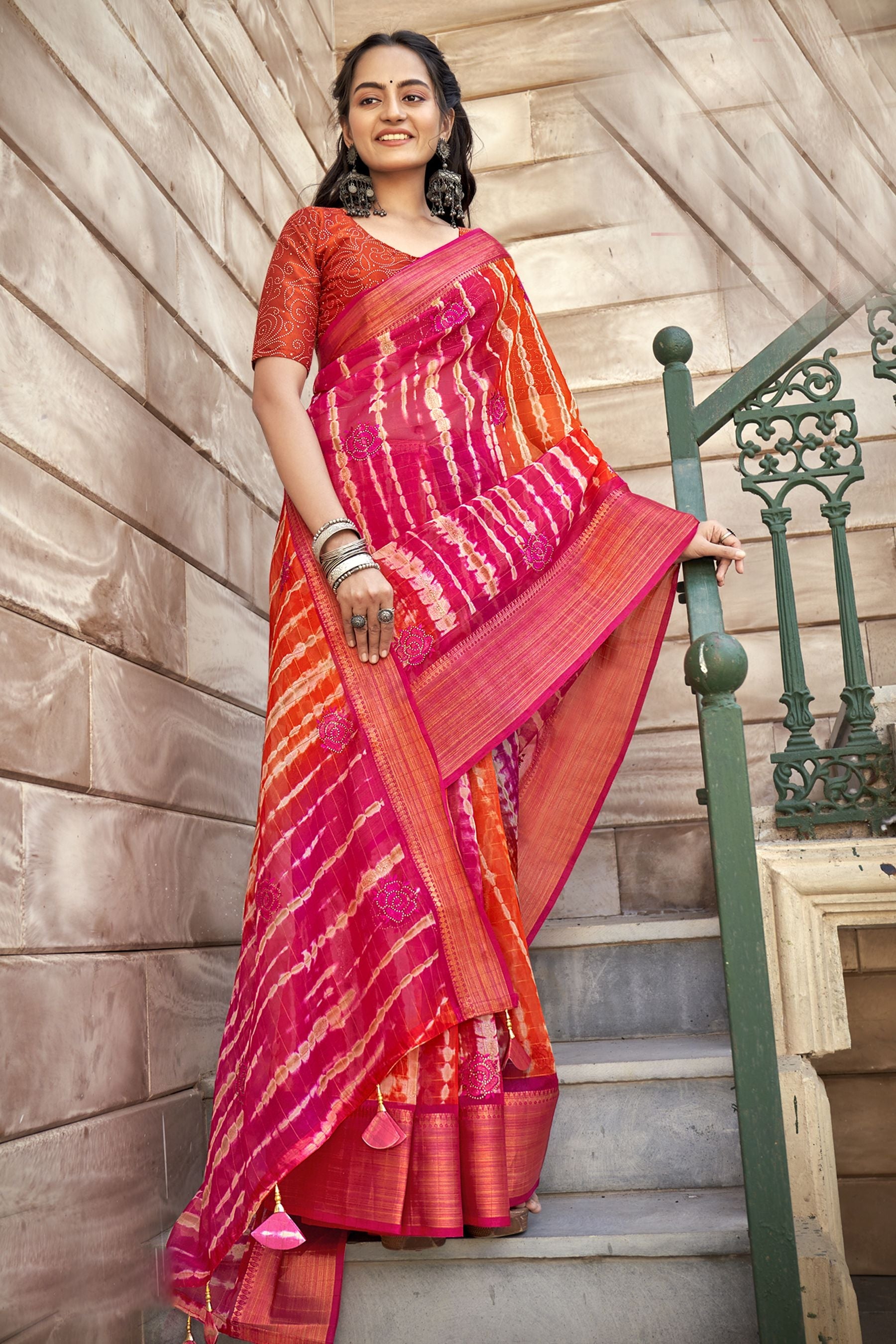 Elegant Pink Organza Art Silk Saree for Party & Wedding Wear