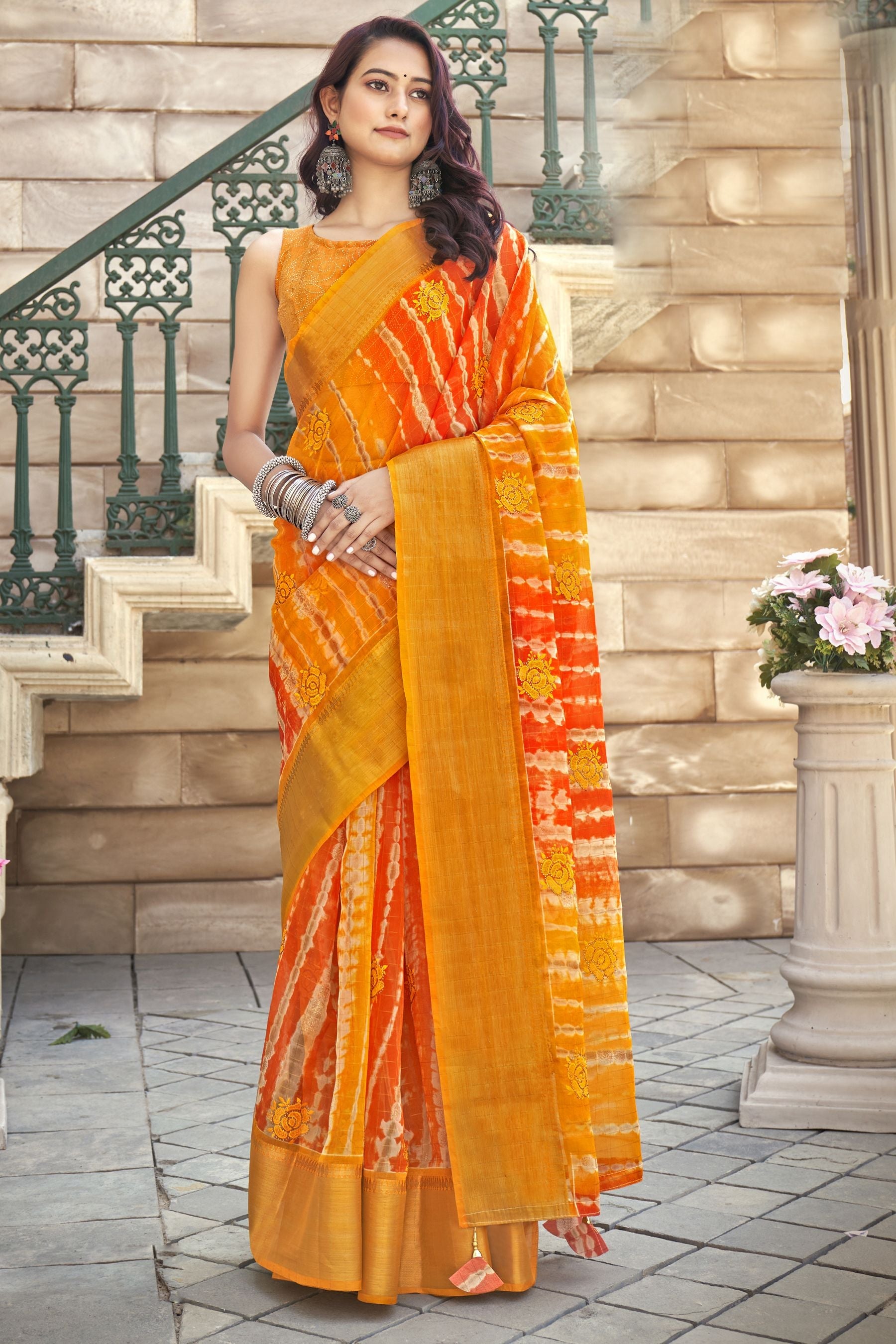 Stunning Yellow Organza Art Silk Saree: Perfect for Parties and Weddings!