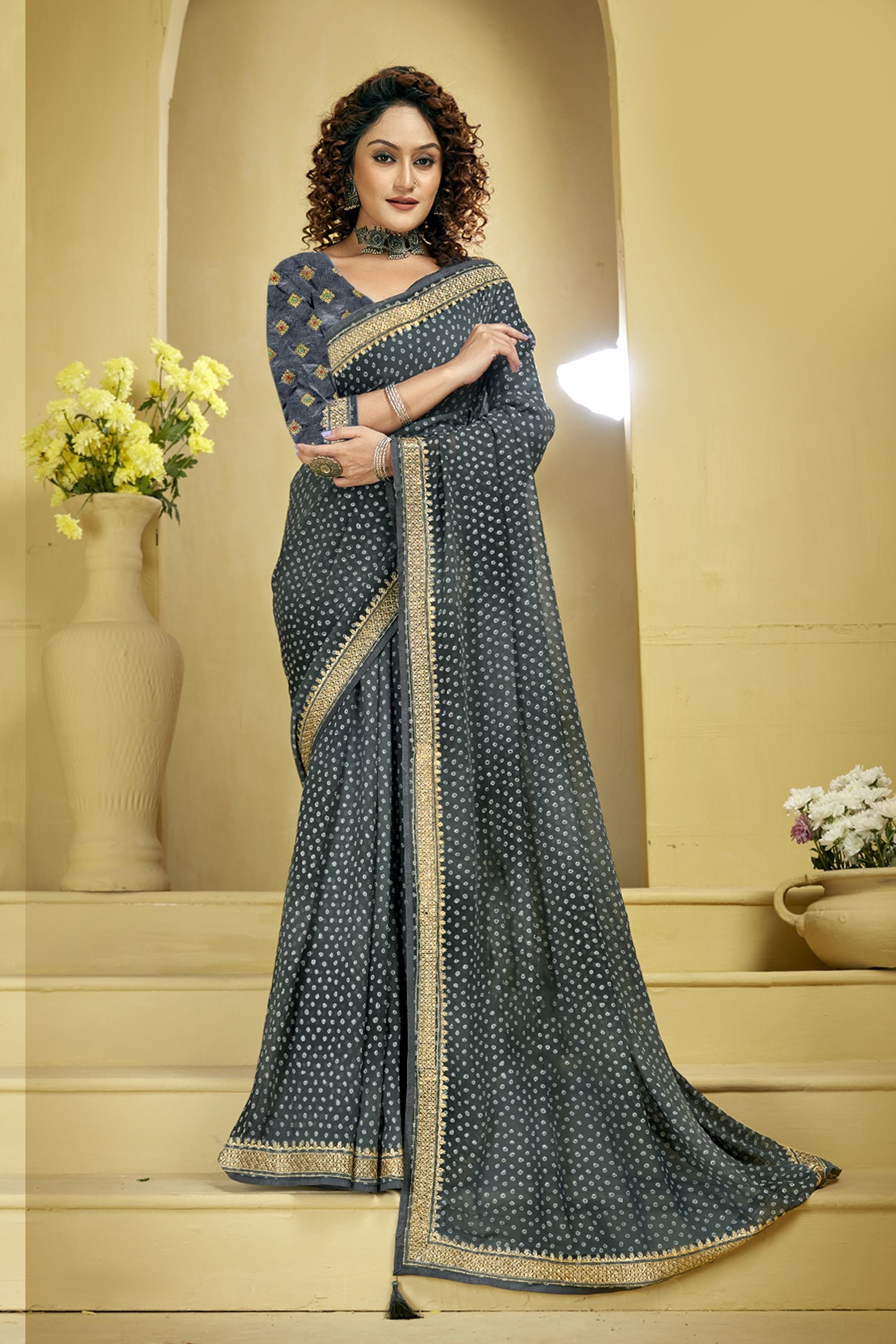 Elegant Black Georgette Silk Saree: Perfect for Parties and Wedding