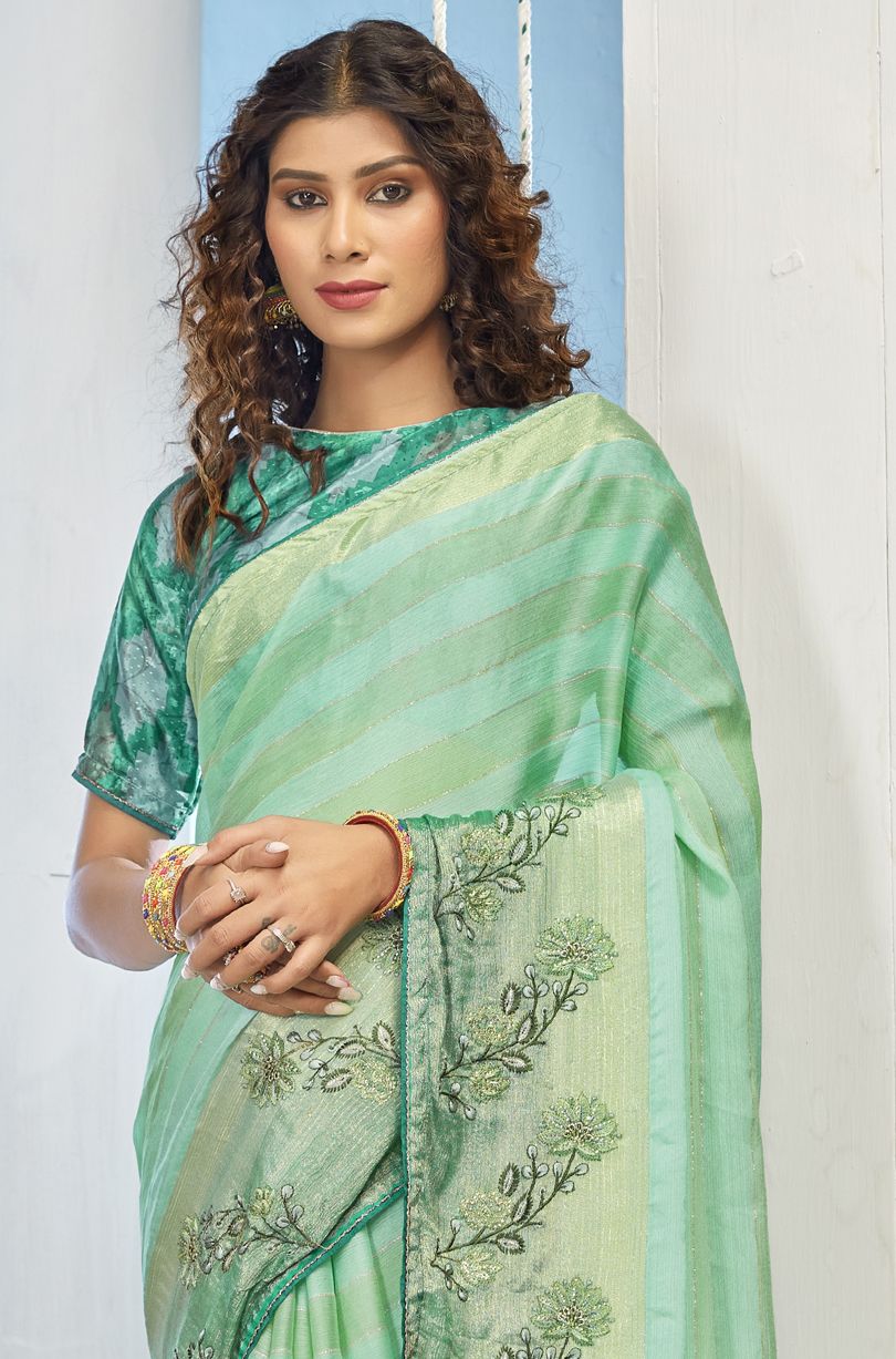 Elegant Green Miss Chiffon Art Silk Saree: Perfect for Party & Wedding Wear