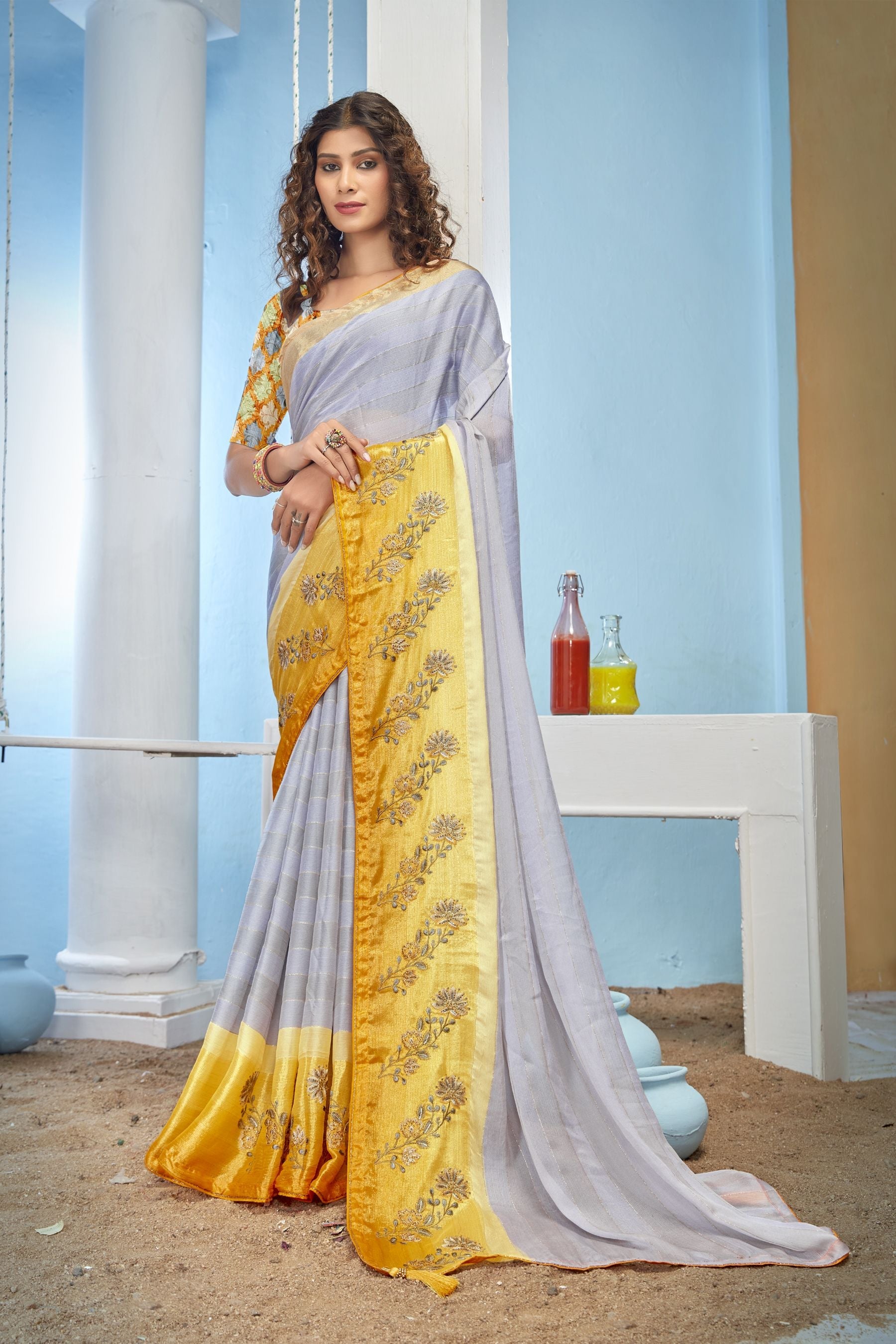 Elegant Miss Chiffon Art Silk Saree: A Multicolor Party & Wedding Wear