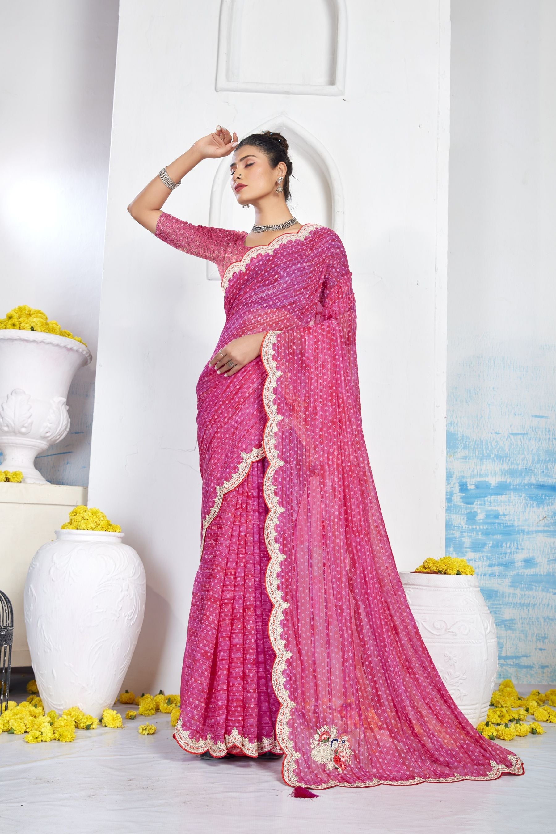 Elegant Pink Georgette Silk Saree: Perfect for Parties & Weddings