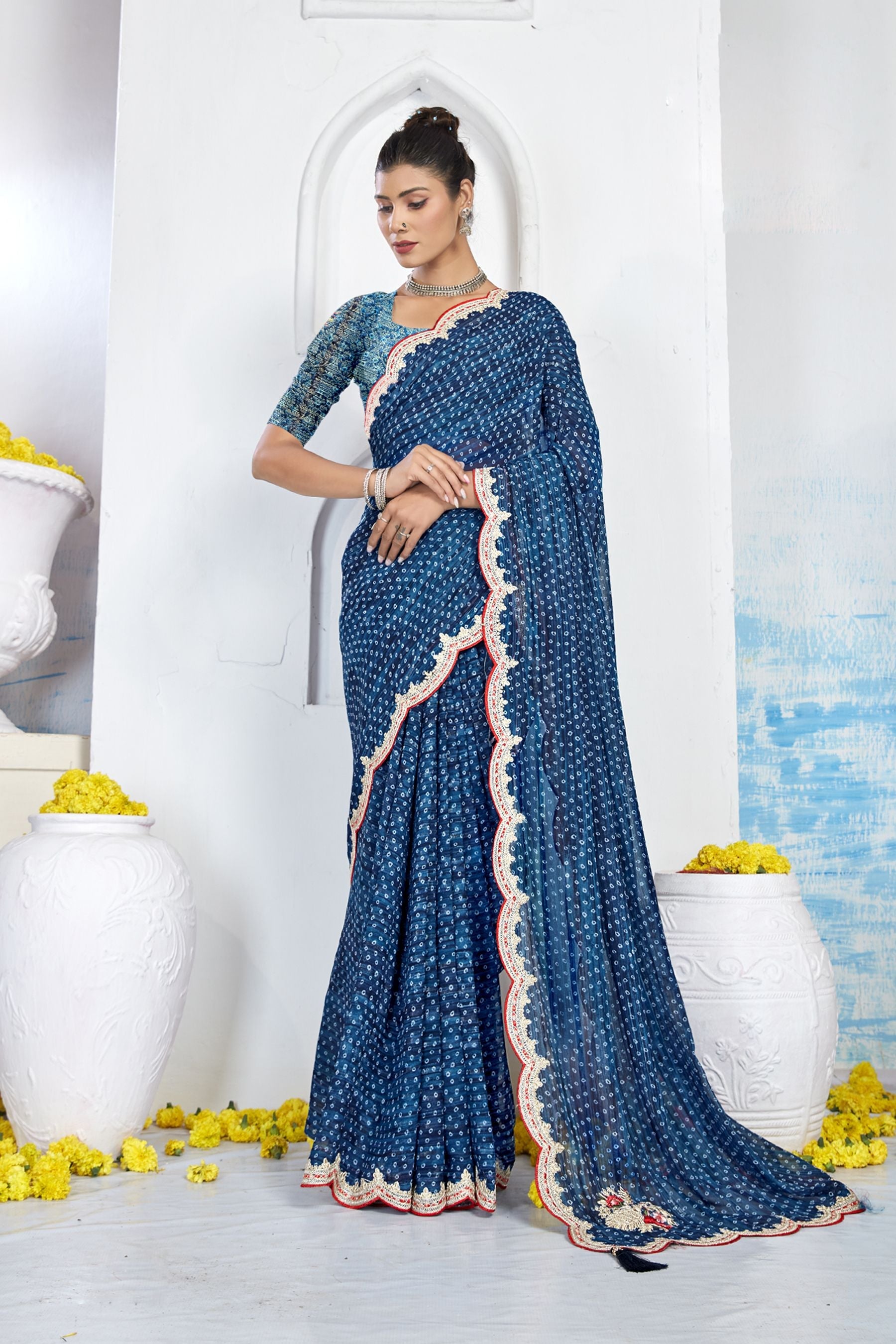 Turquoise Georgette Silk Saree: Party & Wedding Wear Elegance