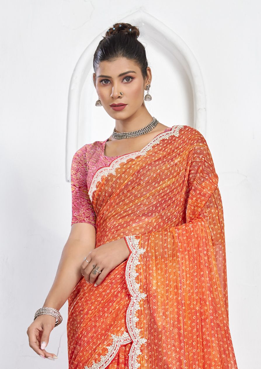 Elegant Orange Georgette Silk Saree: Perfect for Parties and Weddings