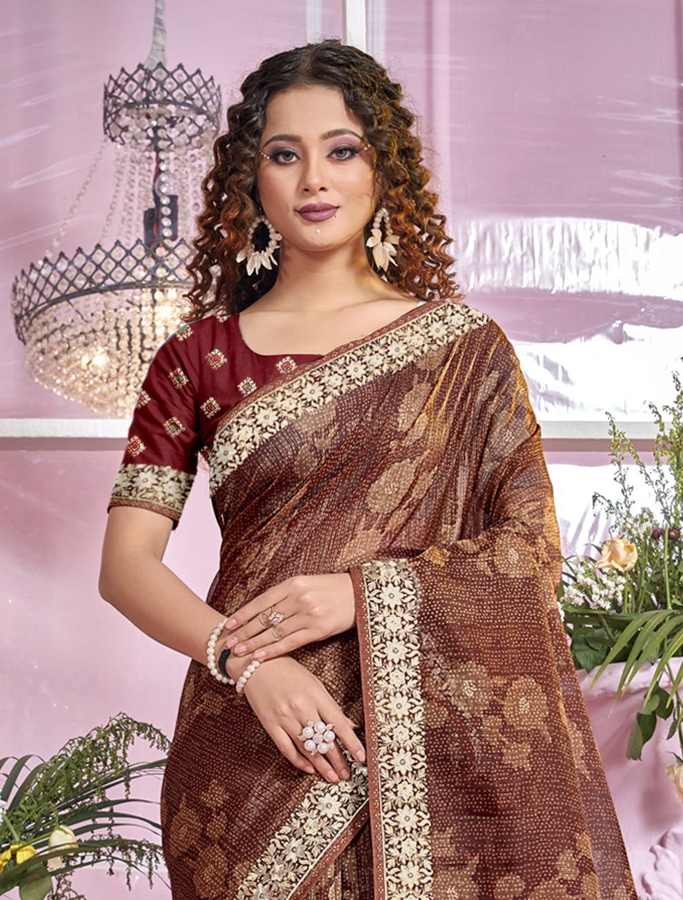 Elegant Brown Organza Soft Silk Saree: Perfect Party & Wedding Wear