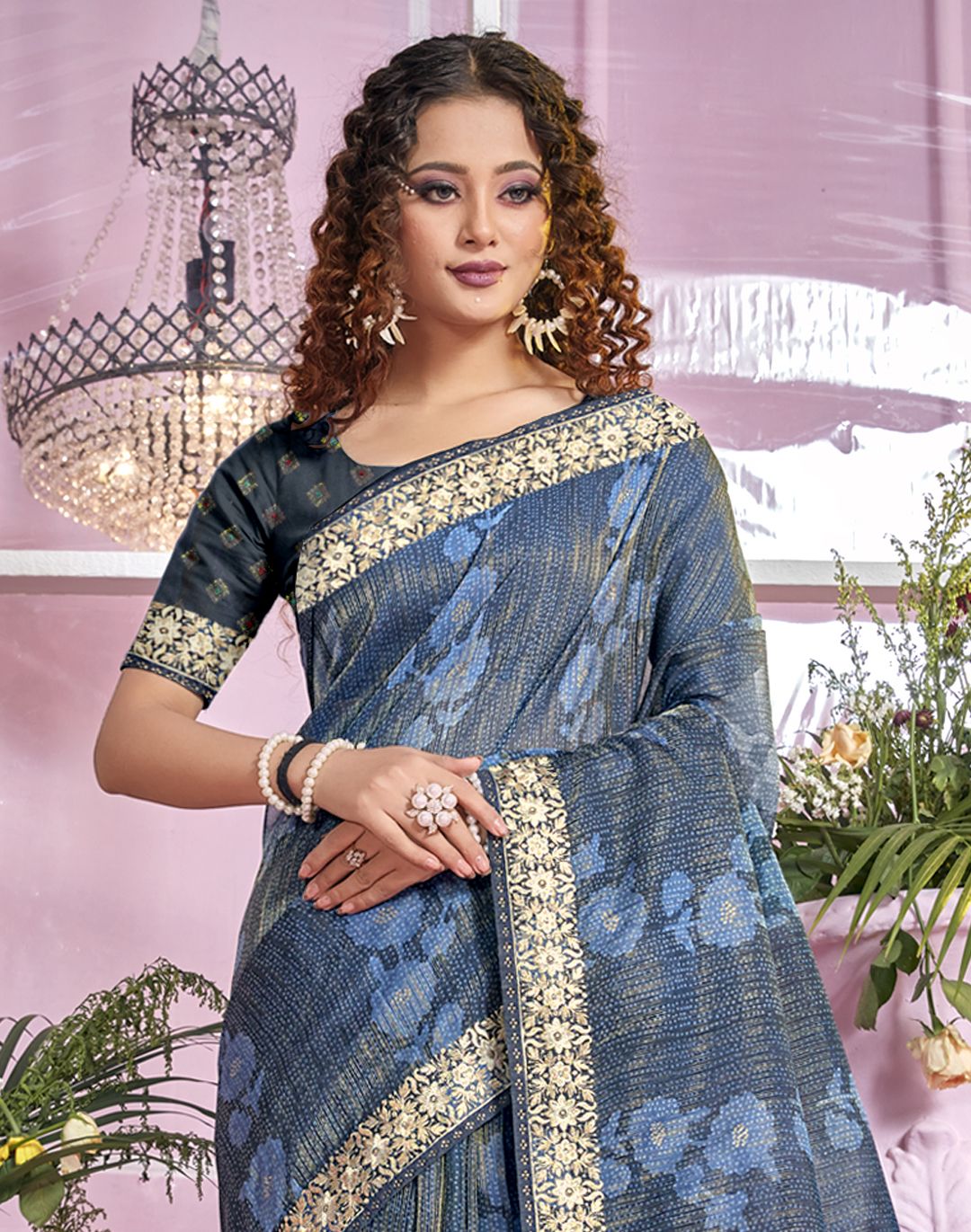 Indigo Elegance: Organza Soft Silk Saree for Party & Wedding Wear