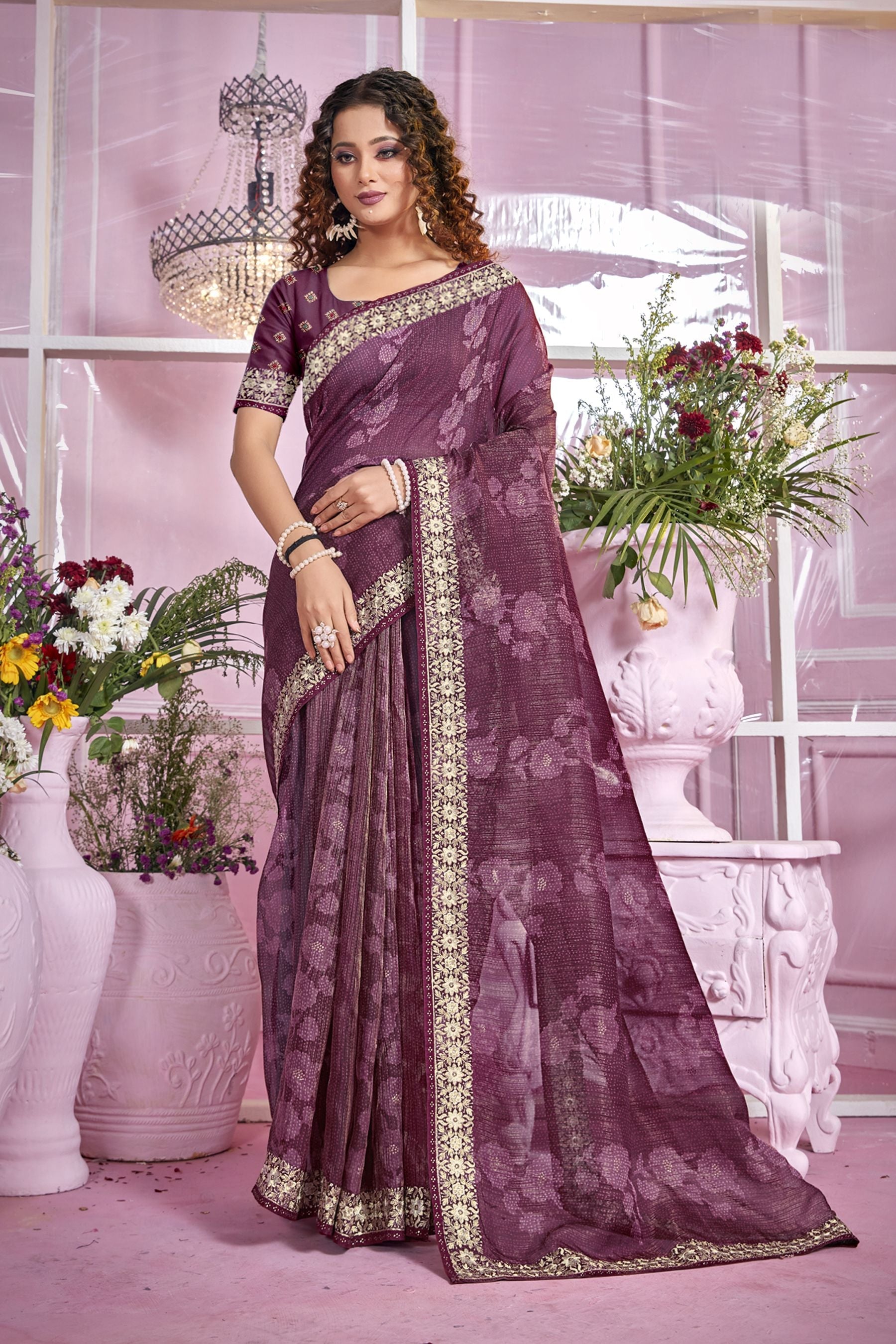 Elegant Wine Organza Soft Silk Saree: Perfect for Party & Wedding Wear