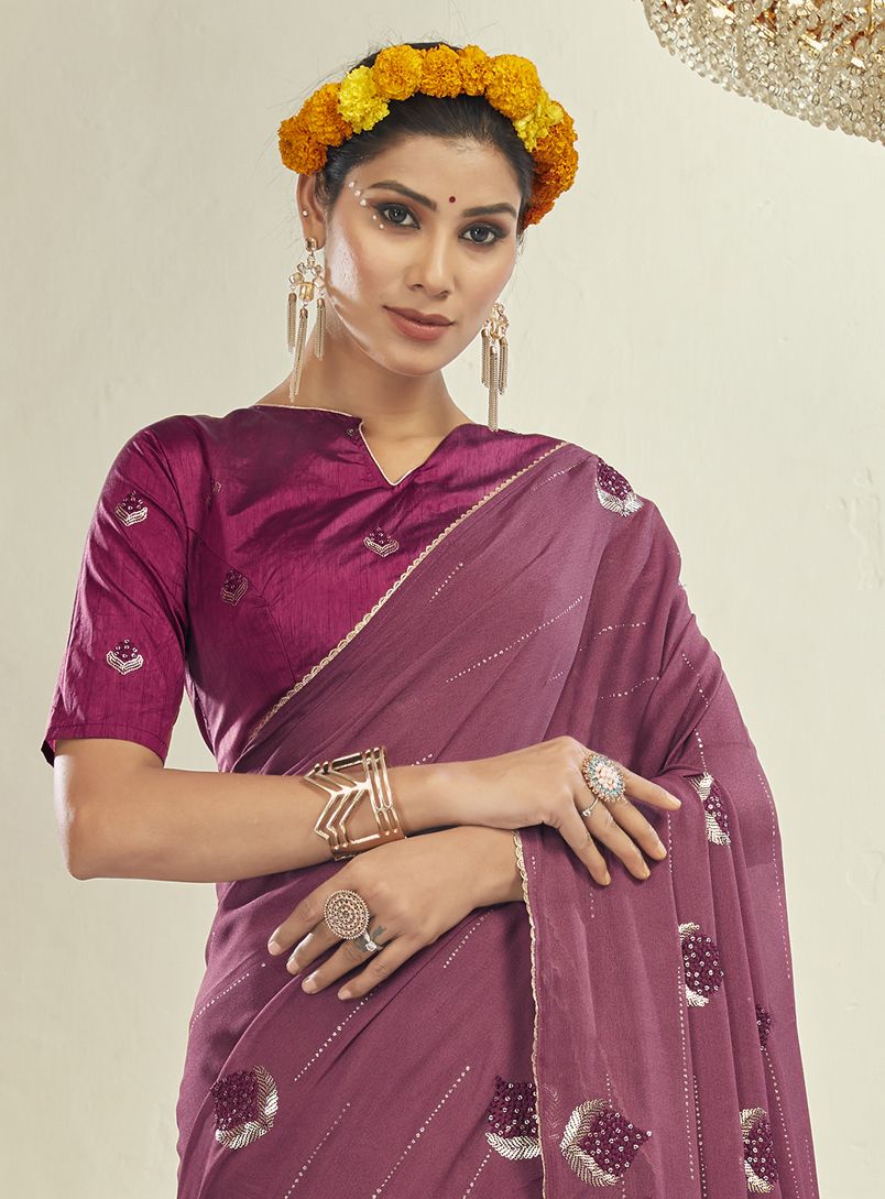 Elegant Purple Moss Silk Saree: Perfect for Party & Wedding Wear