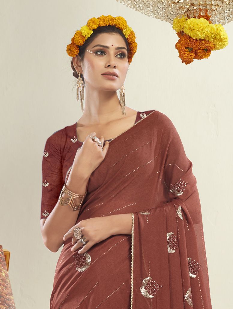 Stunning Maroon Moss Silk Saree: Perfect Party & Wedding Wear