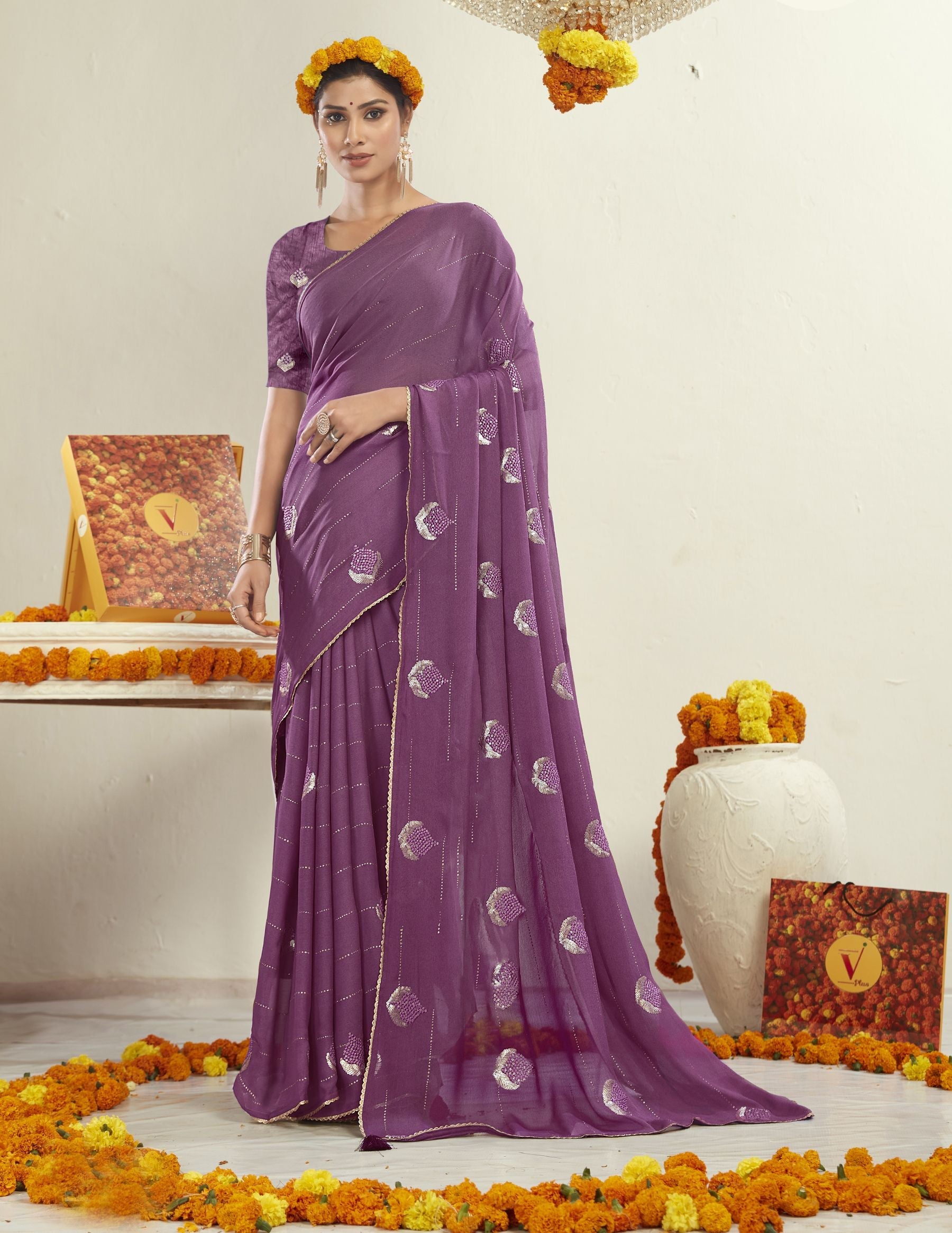 Elegant Purple Moss Silk Saree: Perfect for Parties and Weddings