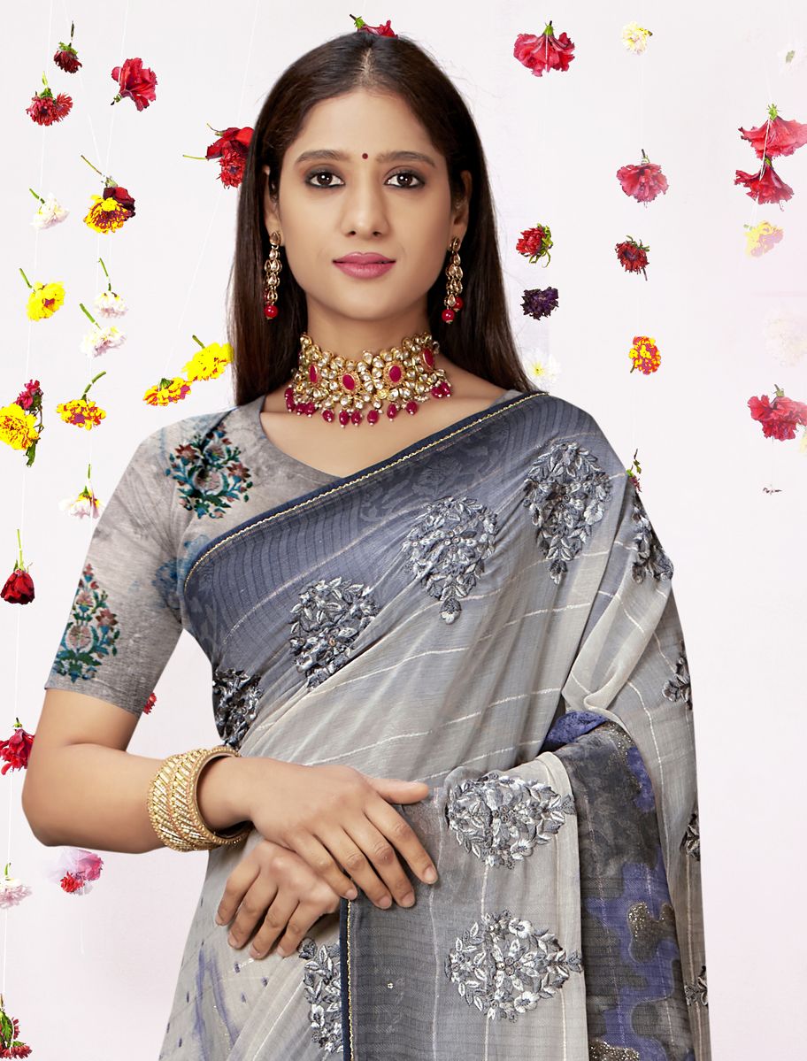 Elegant Grey Georgette Saree: Perfect Party & Wedding Attire