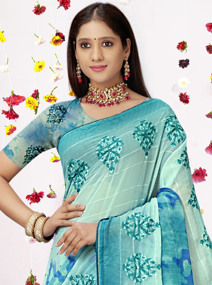 Stunning Blue Georgette Saree: Perfect Party & Wedding Wear!