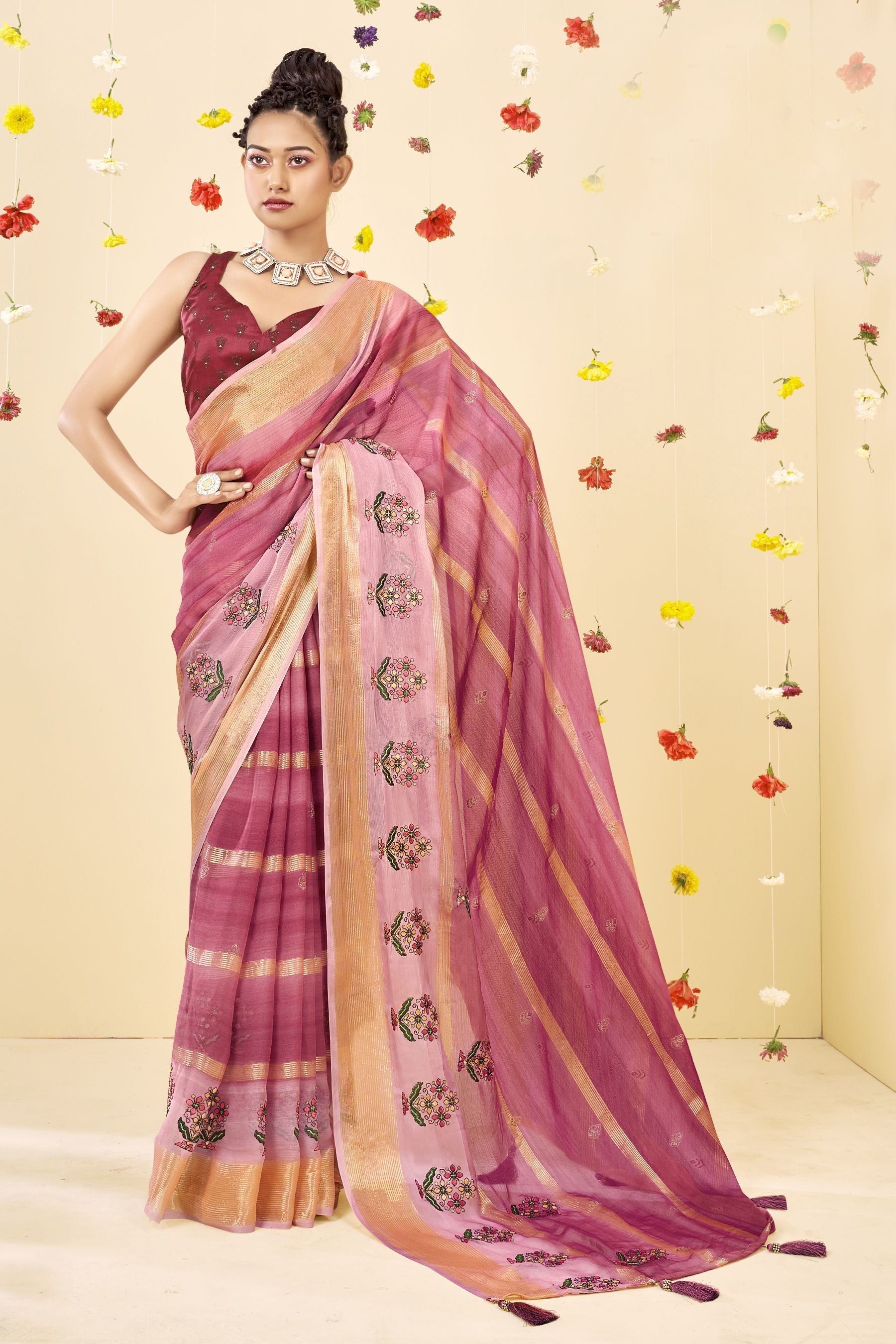 Ethereal Voilet Moss Chiffon Art Silk Saree for Party & Wedding Wear