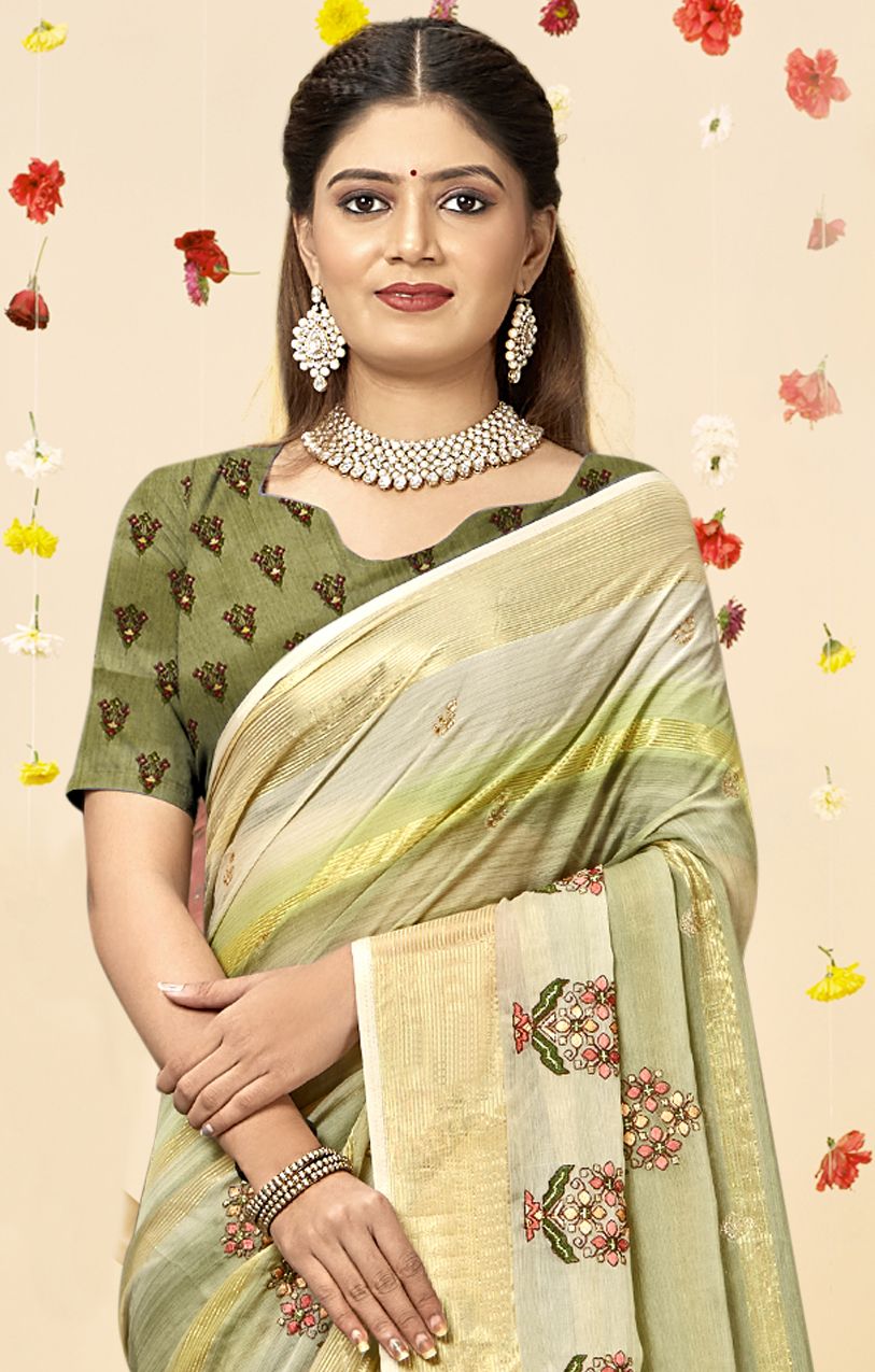 Enchanting Moss Chiffon Art Silk Saree: Perfect Party & Wedding Wear