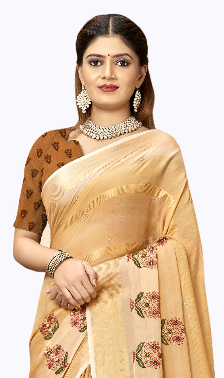 Elegant Light Brown Moss Chiffon Art Silk Saree for Party & Wedding Wear