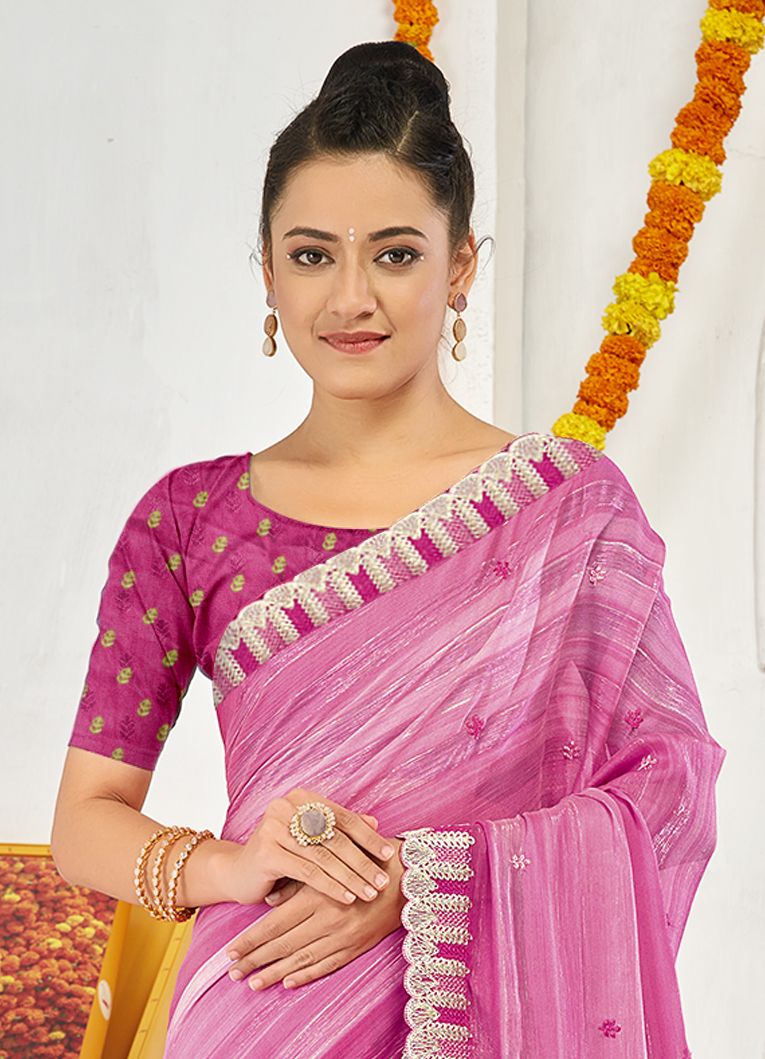 Pretty in Pink: Moss Chiffon Saree for Party & Wedding Wear