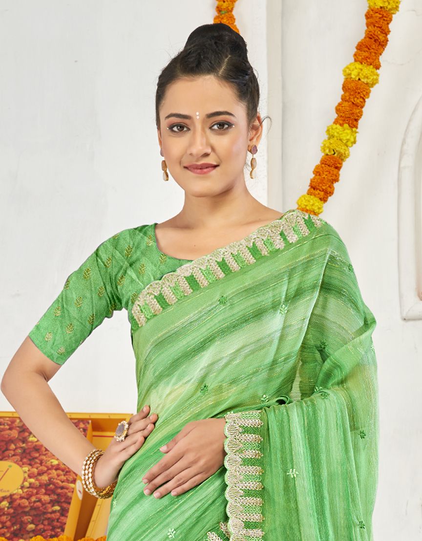 Elegant Green Moss Chiffon Saree: Perfect for Party & Wedding Wear