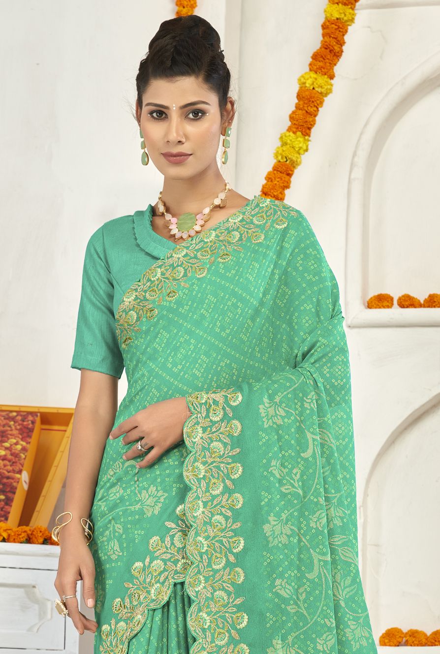 Enchanting Green Georgette Saree: Perfect Party & Wedding Wear!