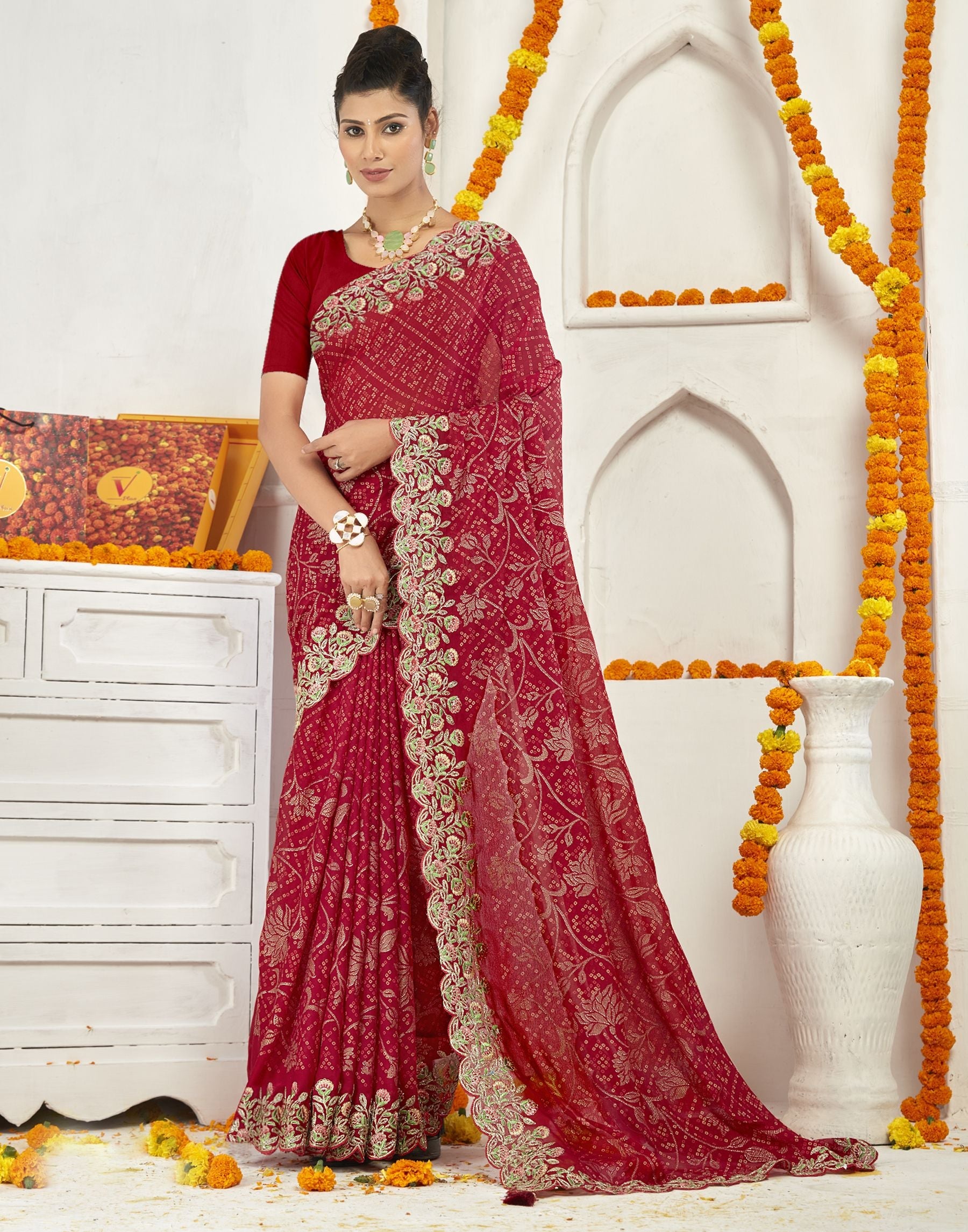 Maroon Georgette Saree: Perfect Party & Wedding Wear Elegance