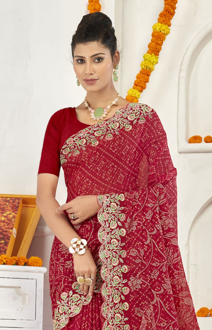 Maroon Georgette Saree: Perfect Party & Wedding Wear Elegance