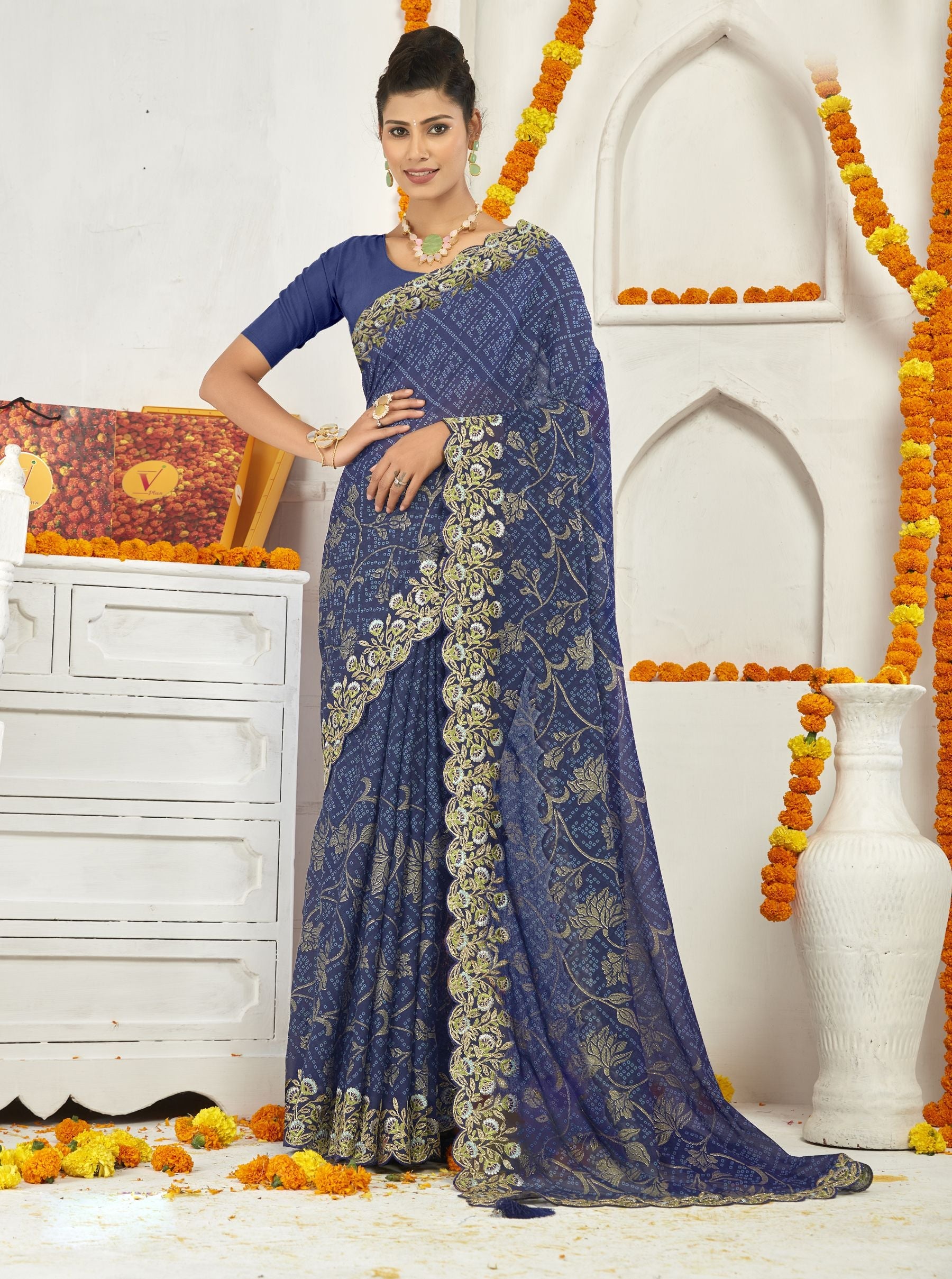 Elegant Blue Georgette Saree: Perfect for Party & Wedding Wear