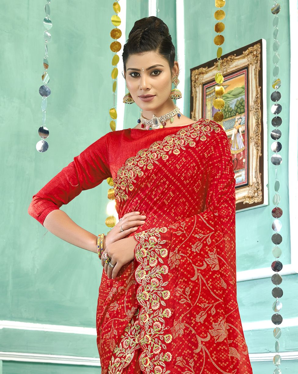 Elegant Red Georgette Saree: Perfect Party & Wedding Wear