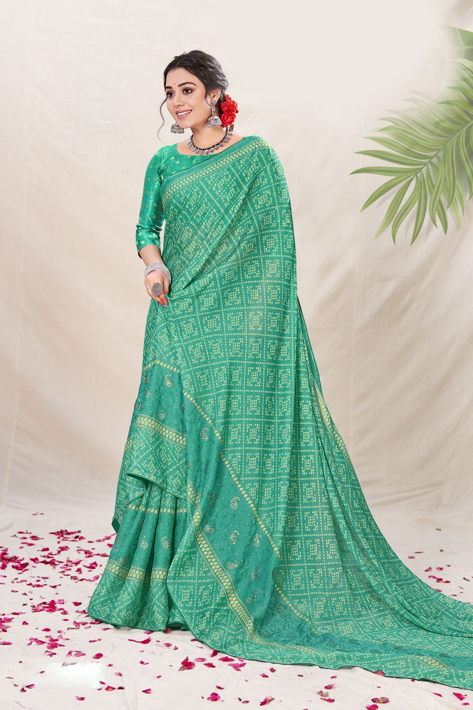 Turquoise Chiffon Soft Silk Saree: Perfect Party & Wedding Wear Elegance