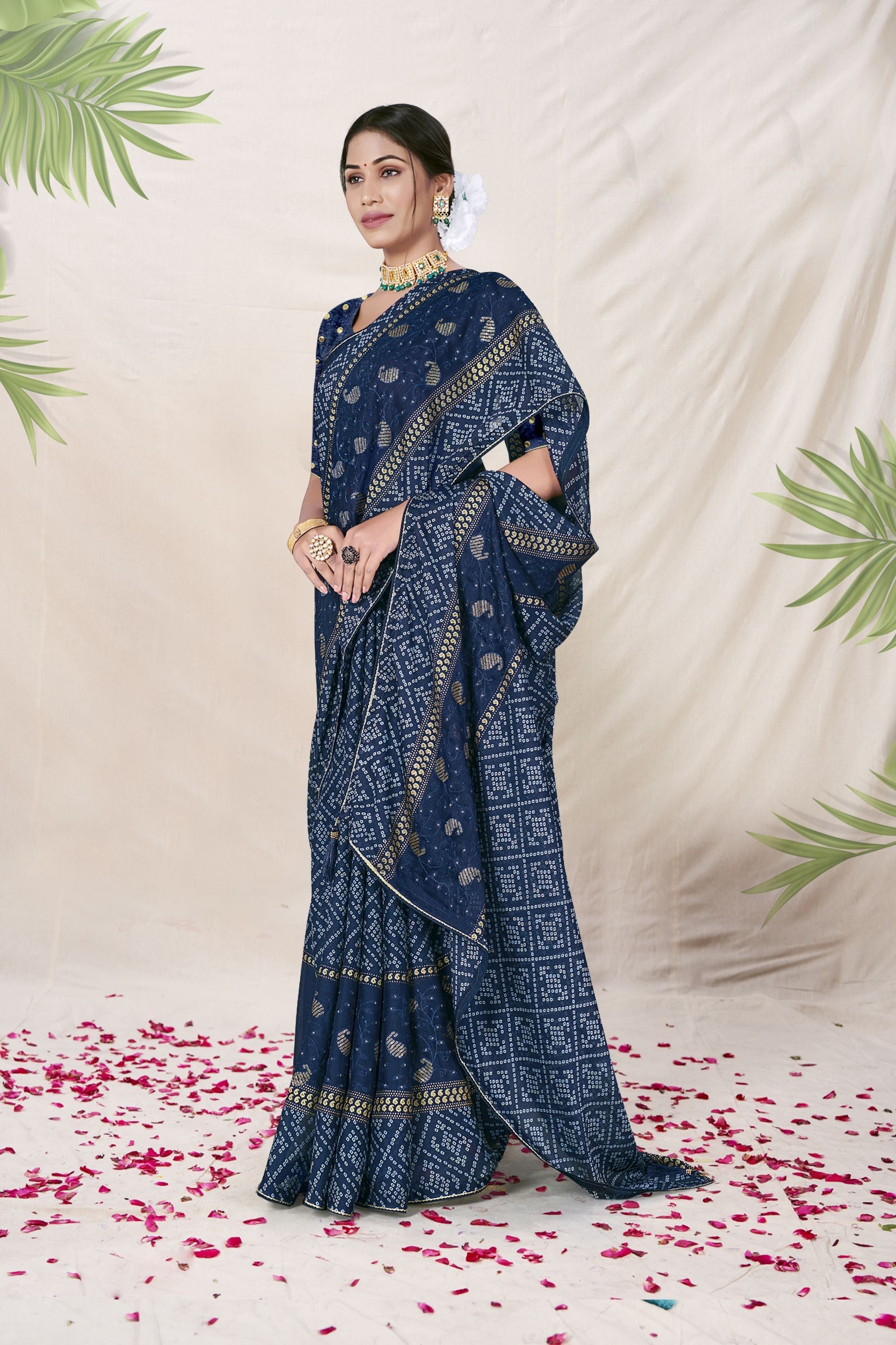 Chic Blue Chiffon & Soft Silk Saree: Perfect Party & Wedding Wear