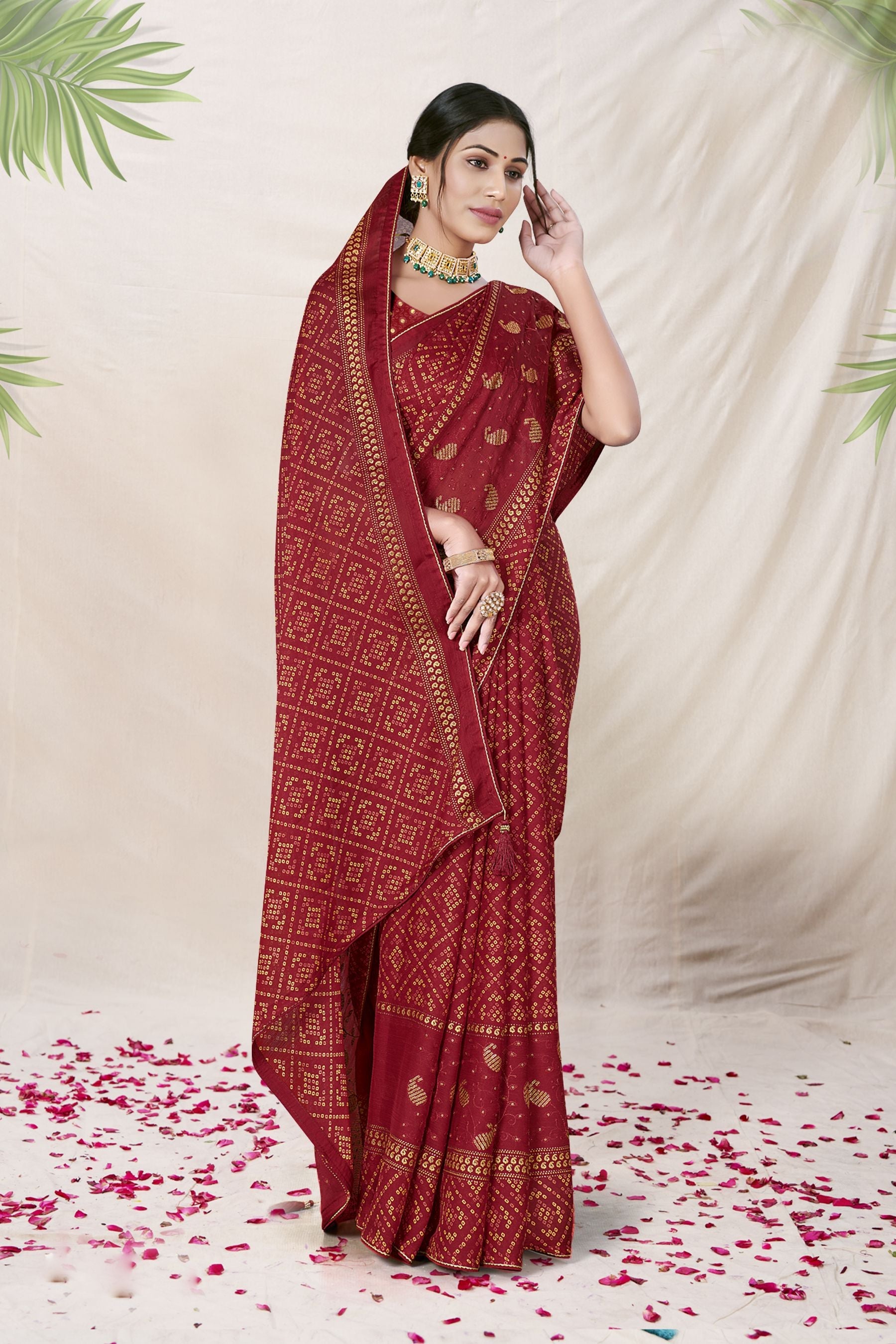 Elegant Red Chiffon and Soft Silk Saree: Perfect for Parties and Weddings