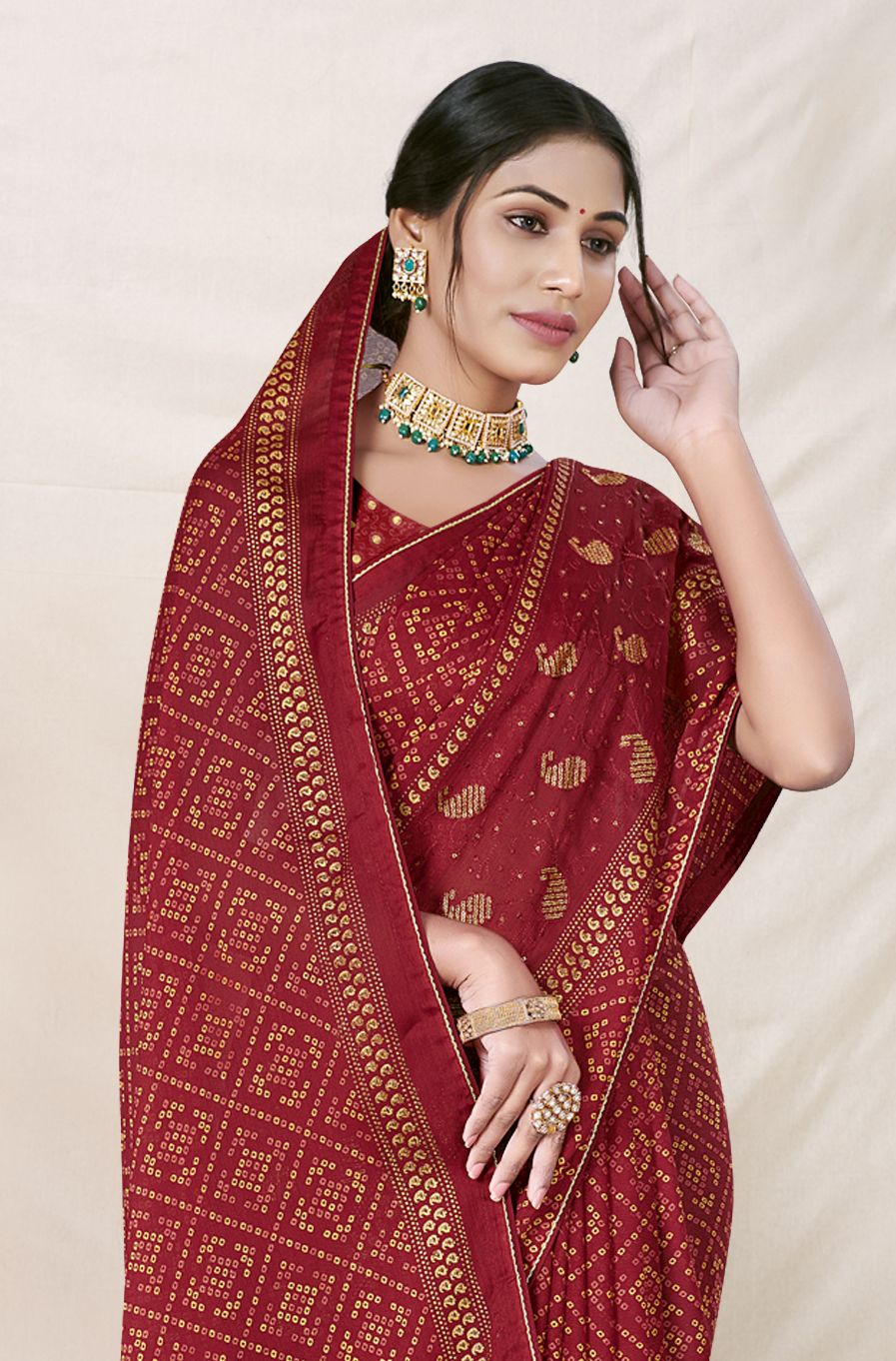 Elegant Red Chiffon and Soft Silk Saree: Perfect for Parties and Weddings