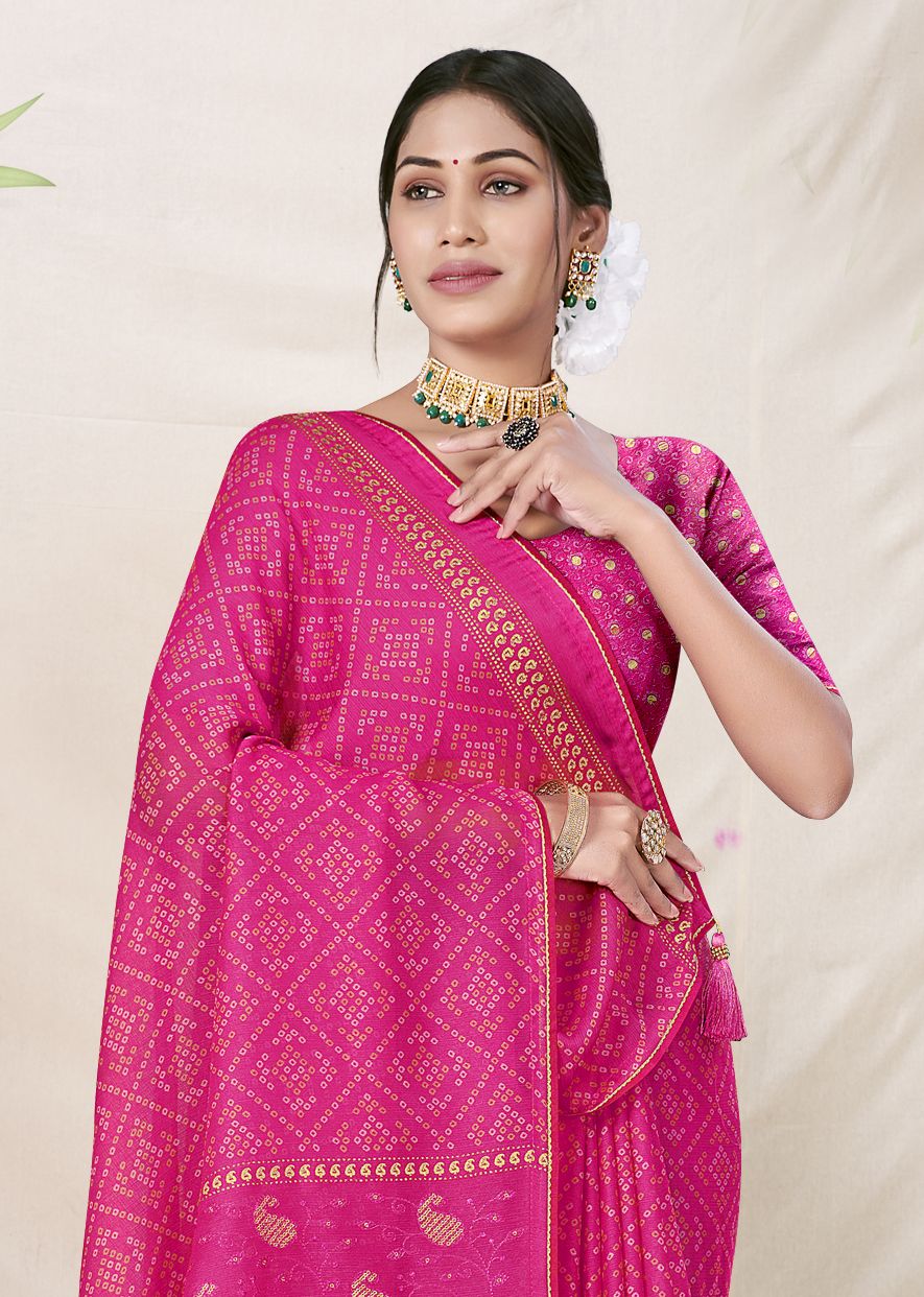 Elegant Pink Chiffon & Soft Silk Saree for Party & Wedding Wear